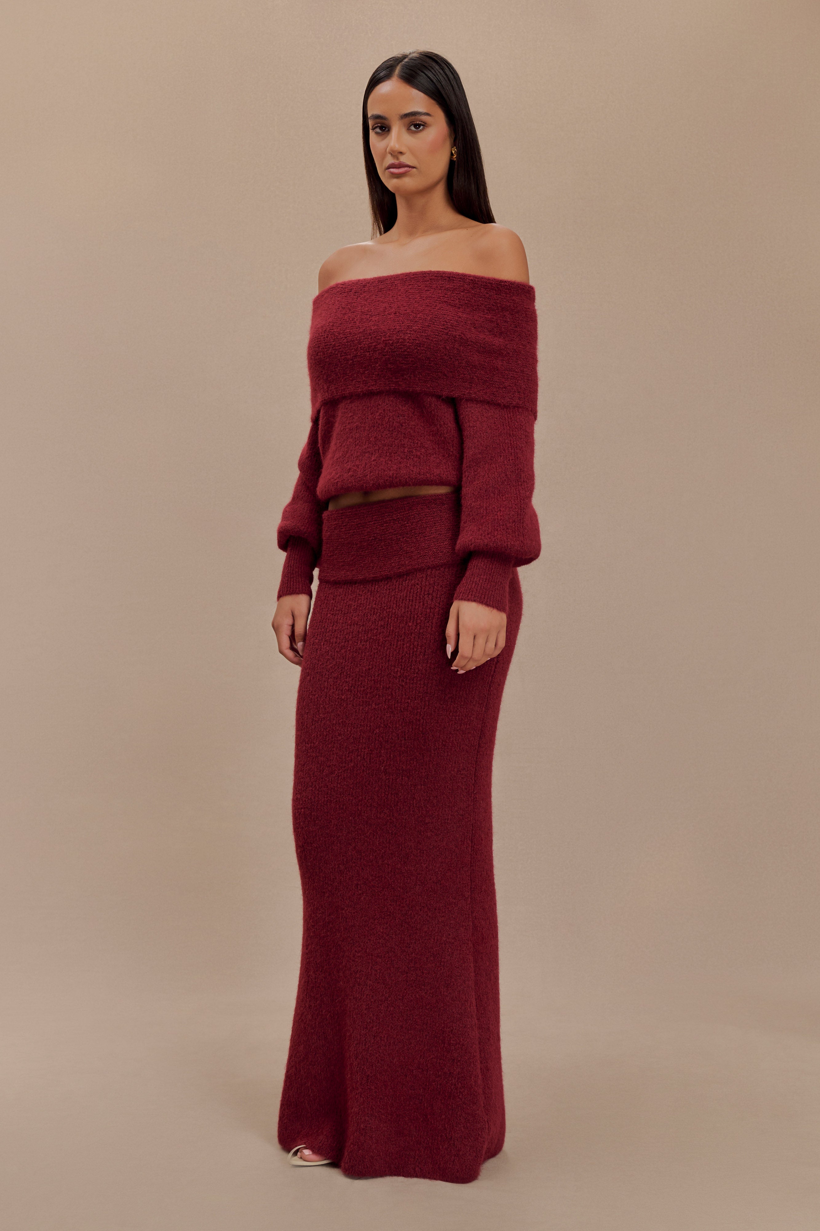 Charlotte Knit Maxi Skirt With Overlay - Merlot、mySite、solidvoid