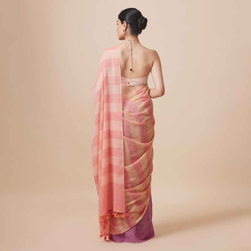 Cotton Solid Saree with Blouse | Peach & Purple、mySite、camillekostekn