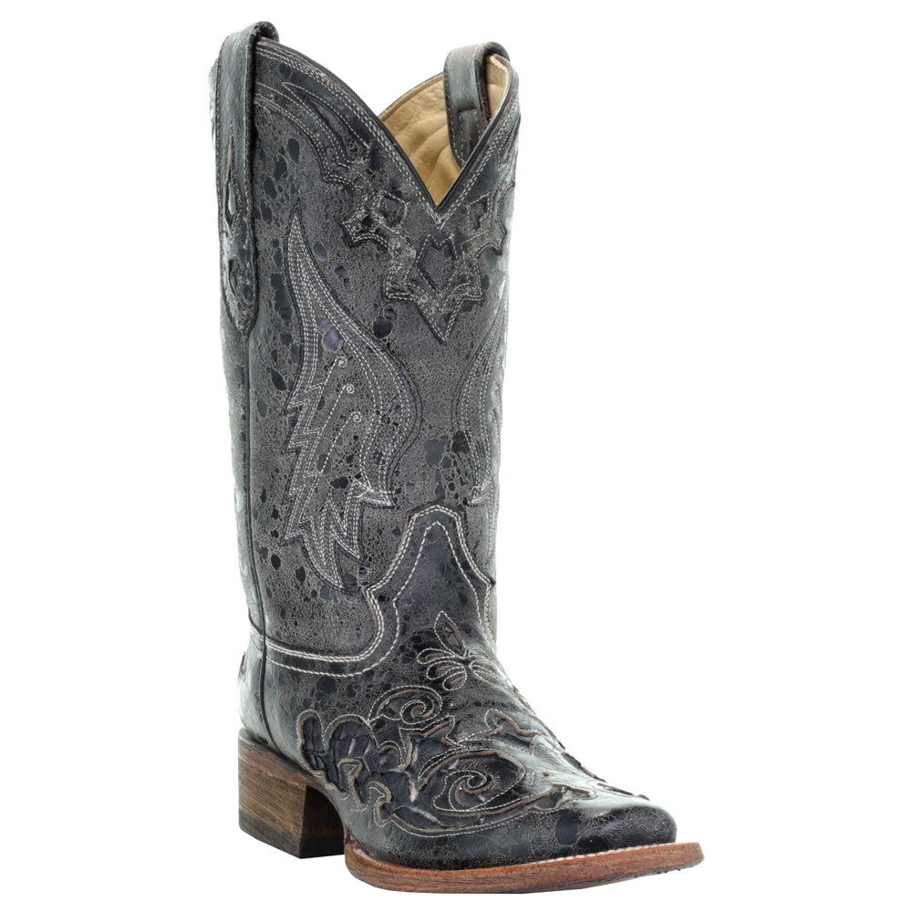 Distressed Embroidered Snake Square Toe Cowboy Boots、mySite、gtrtttuynbv