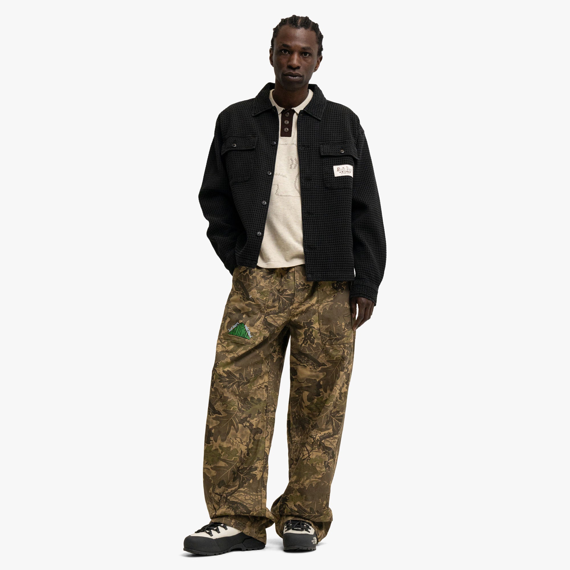  Brain Dead Waffle Button Shirt Black、mySite、merchandisen