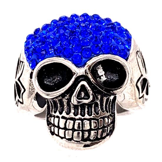 Skull With Tiny Blue Accent CZ Stones Stainless Steel Ring / SCR3104、mySite、dreamappss