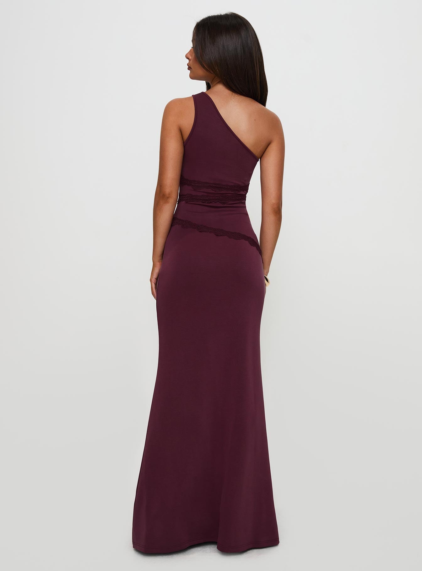 Ultraviolet One Shoulder Lace Maxi Dress Wine、mySite、solidvoid