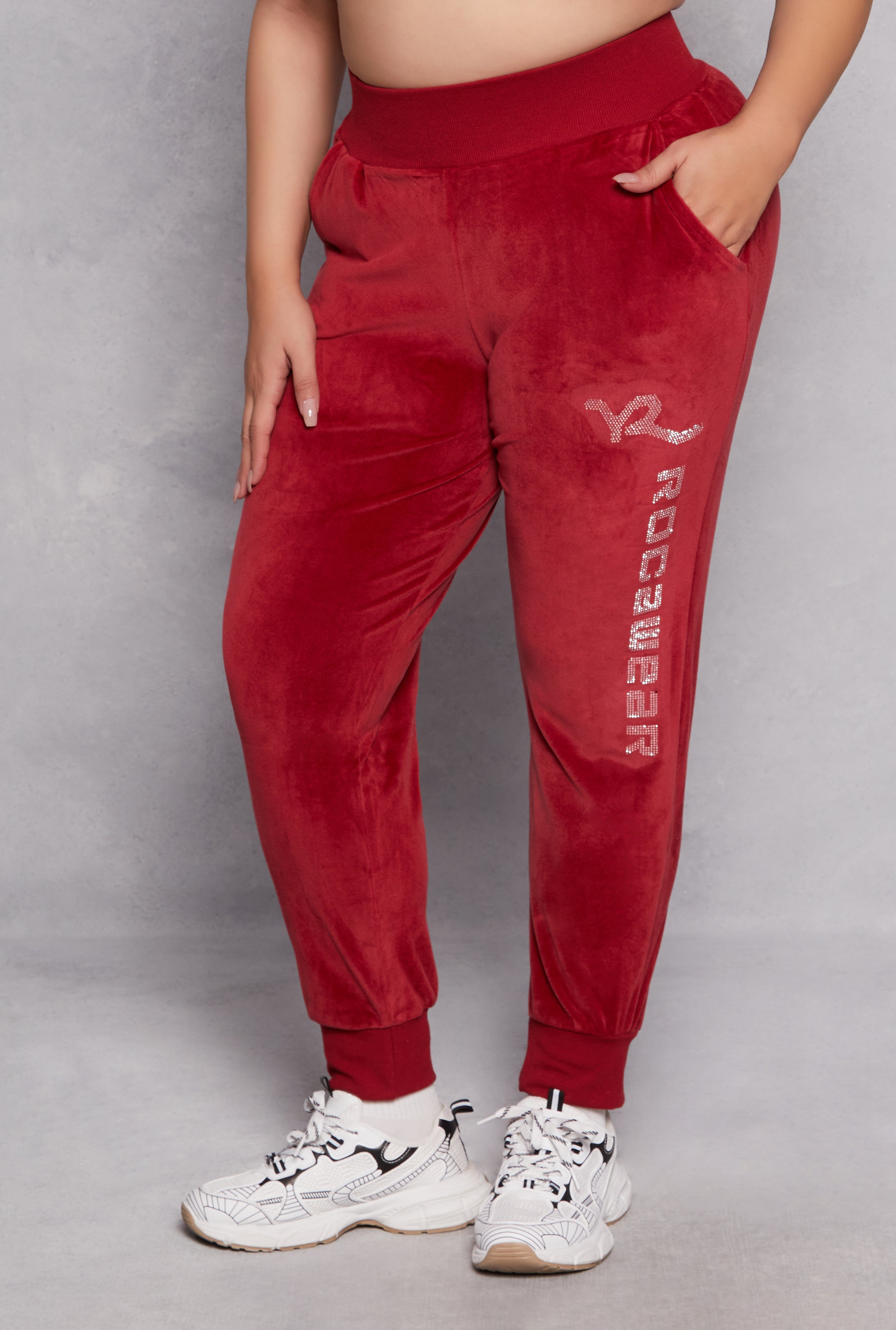 Plus Size Rocawear Rhinestone Velour Joggers、mySite、camillekostekn