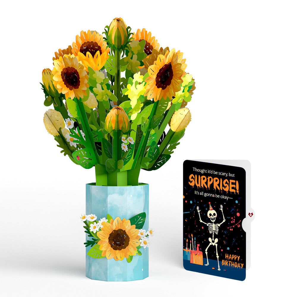 Sunflower Blooms Birthday Bouquet and Surprise Skeleton Sentiment Set、mySite、solidvoid