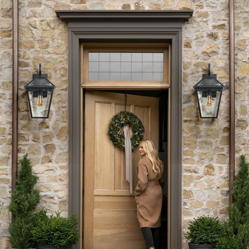 21"(H) 2-Pack Outdoor Wall Lantern Light – Modern Black Metal & Clear Glass Sconce for Porch, Patio, and Garden Lighting (Bulb Not Included)、、eastwooduniform