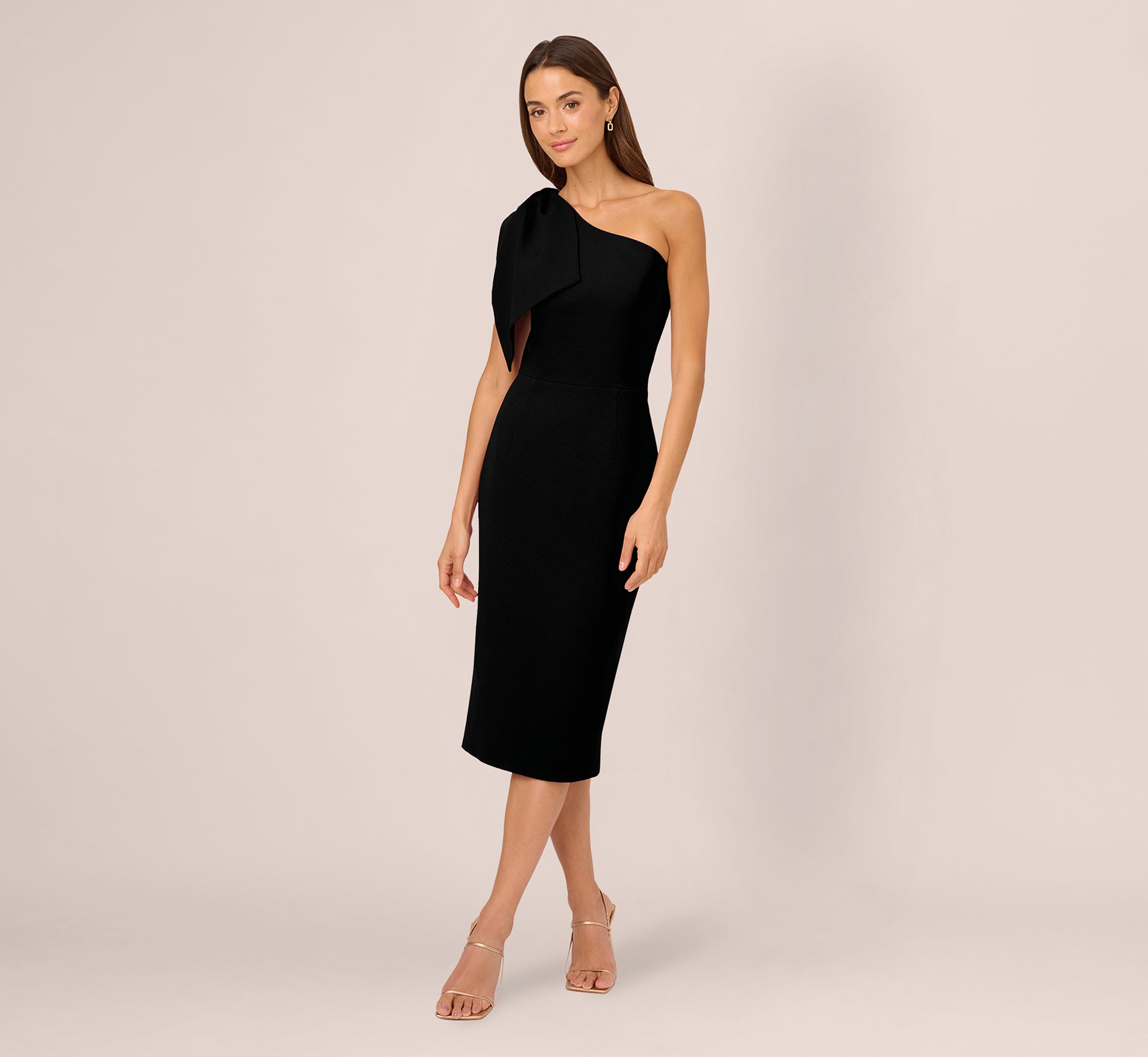 One Shoulder Midi Dress With Bow Accent In Black、mySite、solidvoid