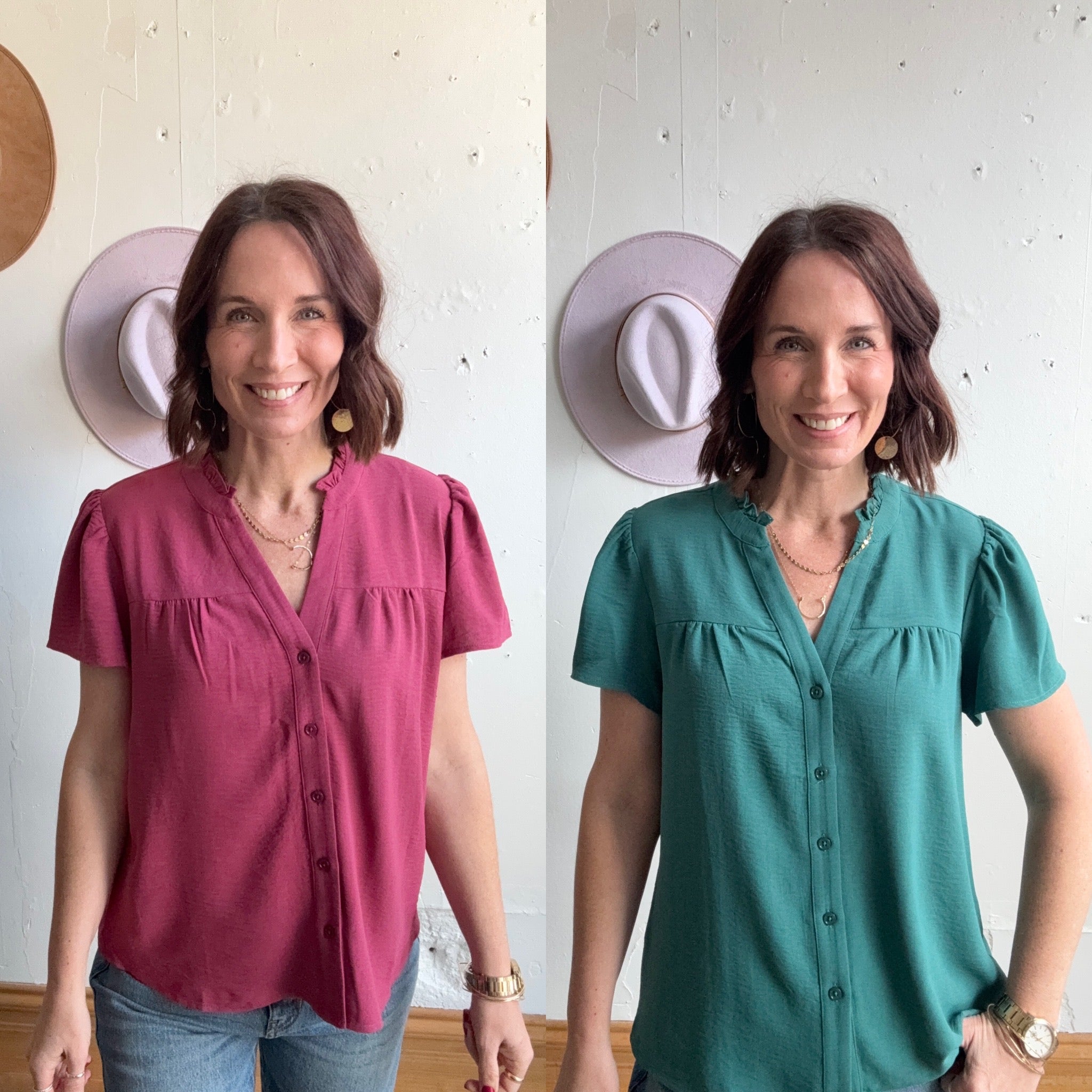 Valorie's Ruffle Button Down、mySite、garagedoors4me