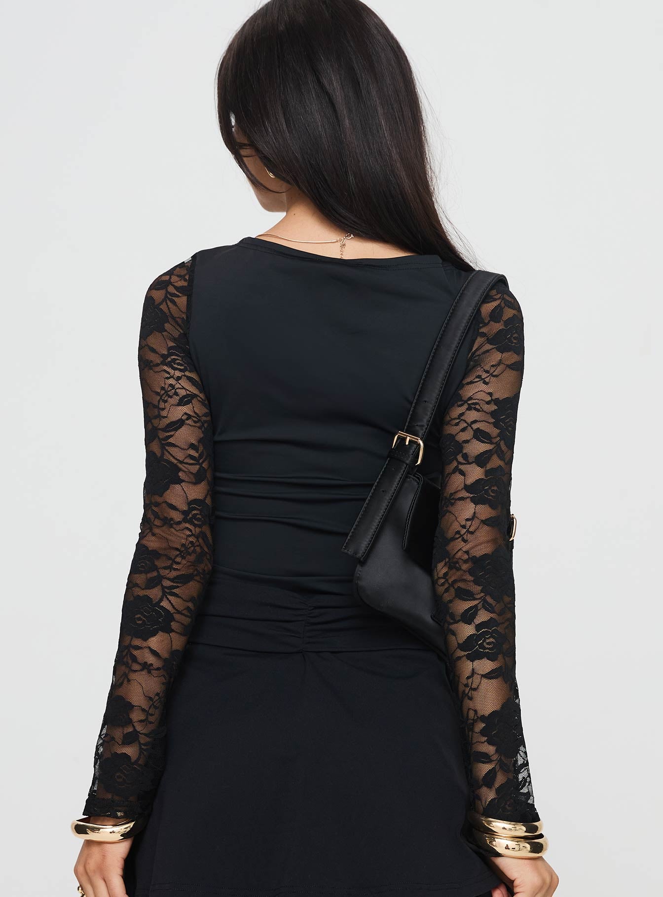 Good Nights Lace Long Sleeve Bodysuit Black、mySite、solidvoid