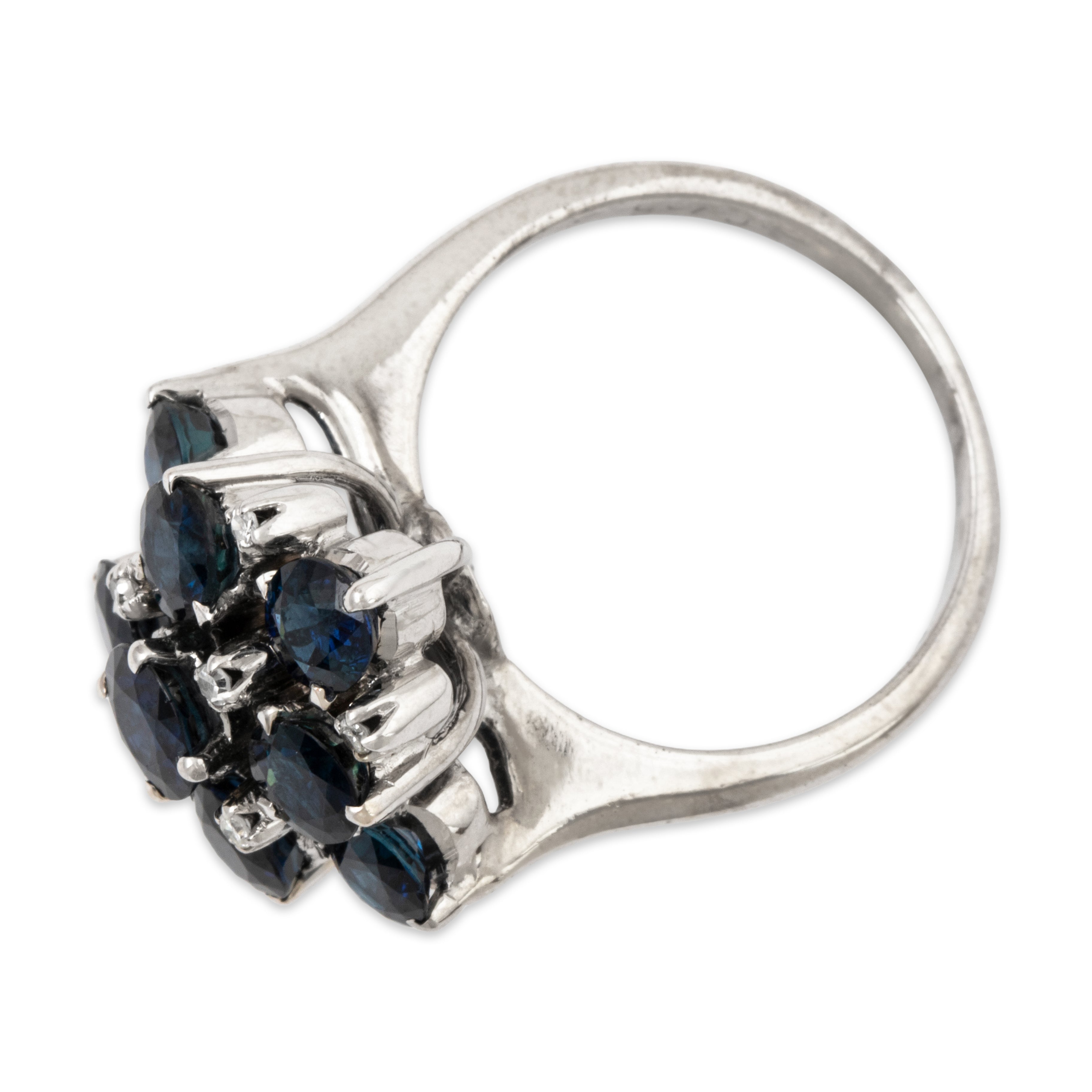 Vintage 18k White Gold 3.9cttw Sapphire Diamond Star-Studded Cocktail Ring 7.25、mySite、hinf8tx79