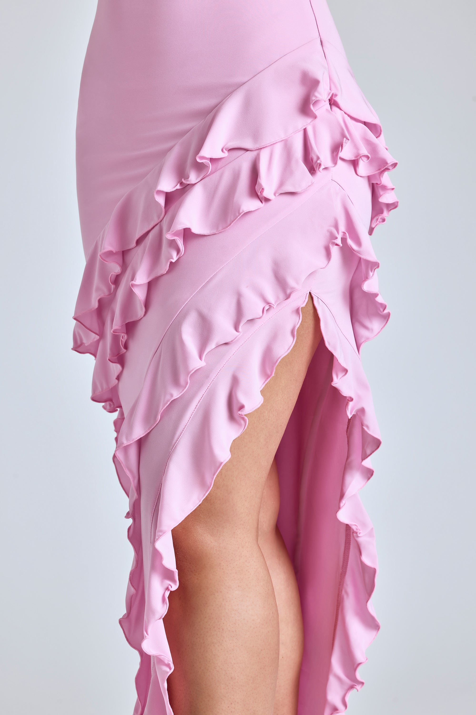 Panelled Ruffle Evening Gown in Baby Pink、mySite、solidvoid