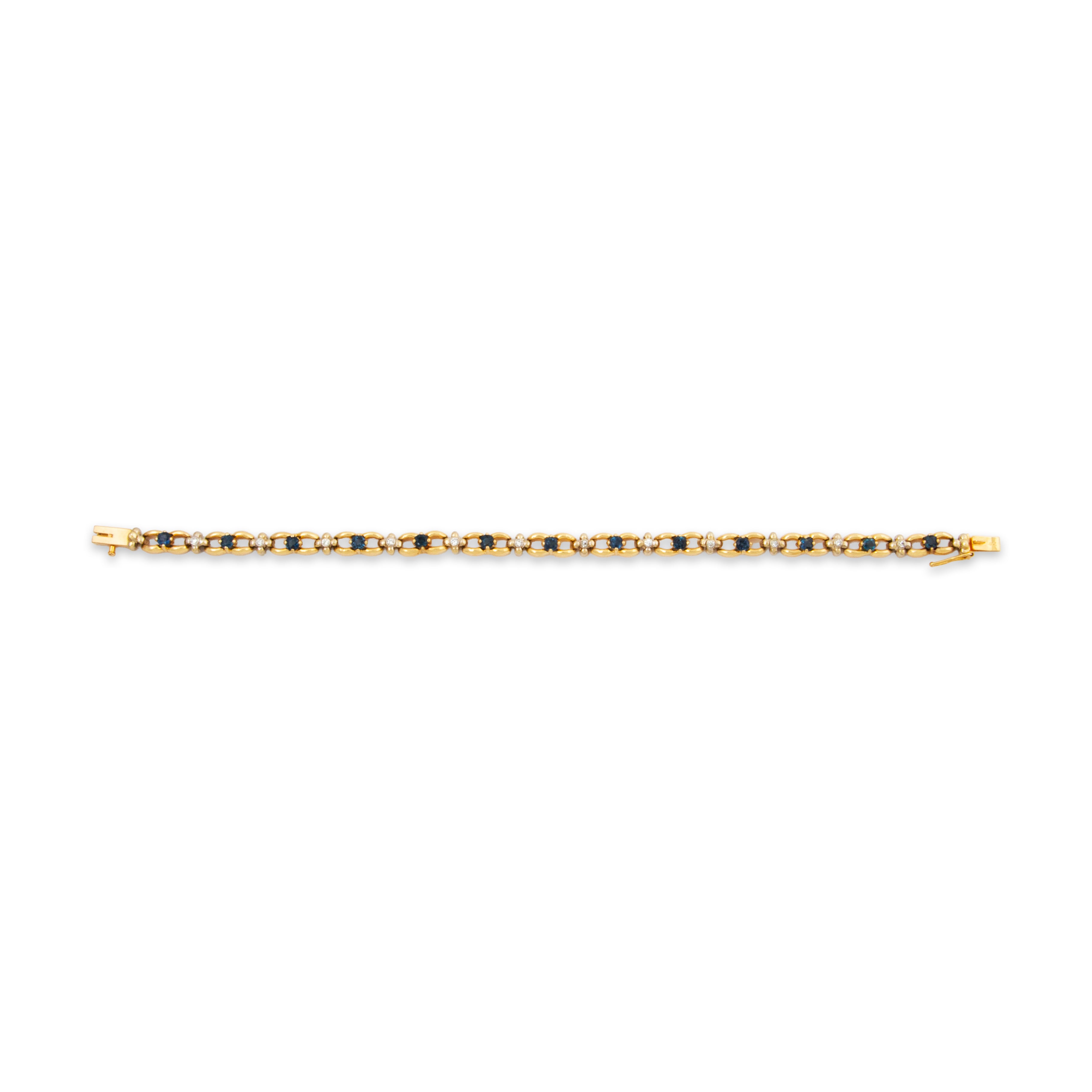 Vintage 14k Yellow & White Gold 1.4cttw Sapphire Diamond Link Bracelet 6.75、mySite、hinf8tx79