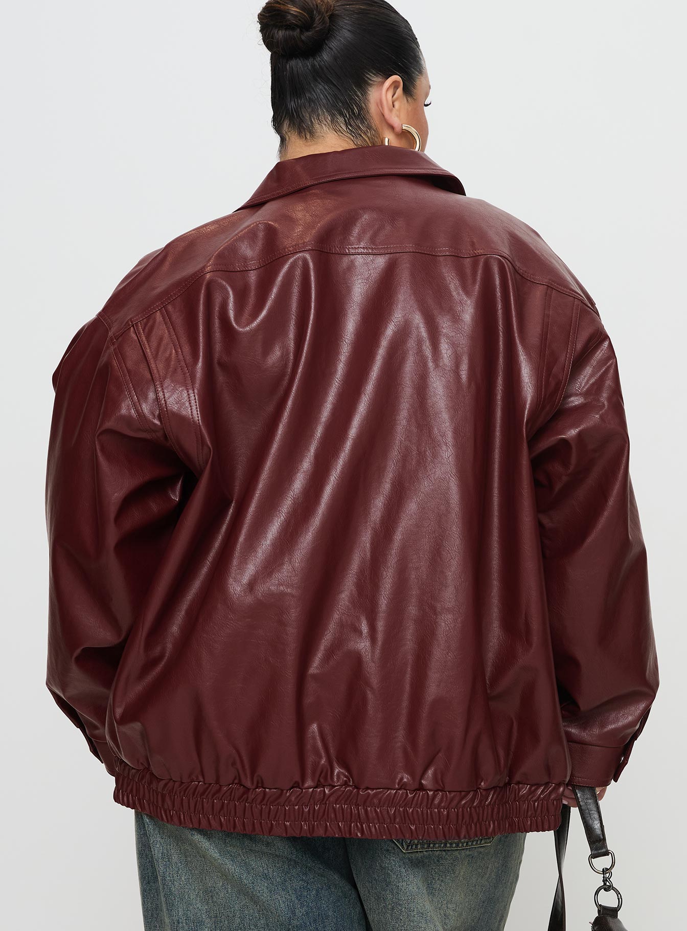 Devija Faux Leather Jacket Burgundy Curve、mySite、solidvoid