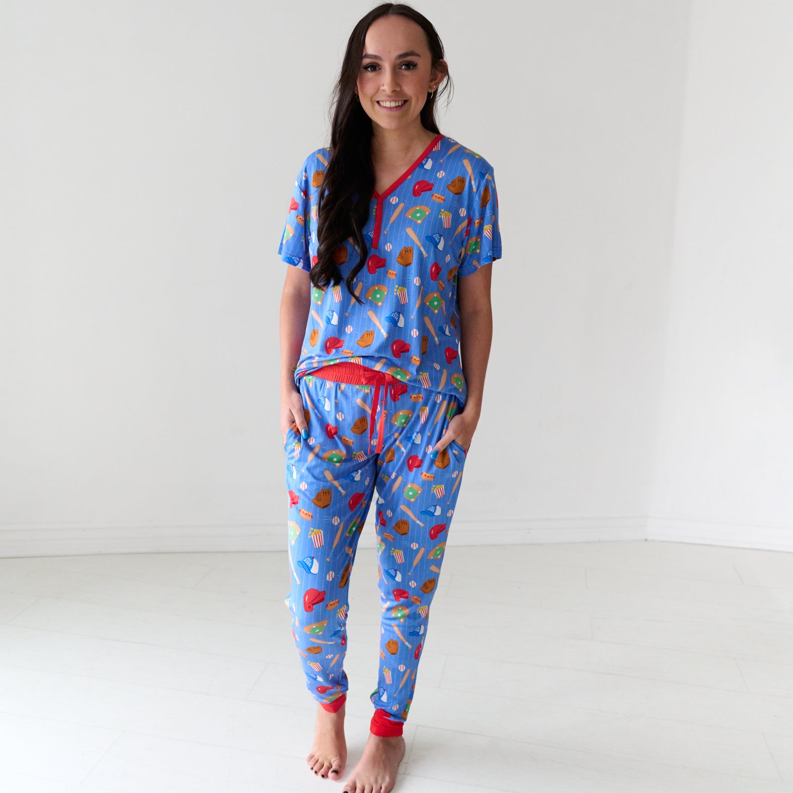 Blue All Stars Women's Short Sleeve Pajama Top、mySite、g9winljtr