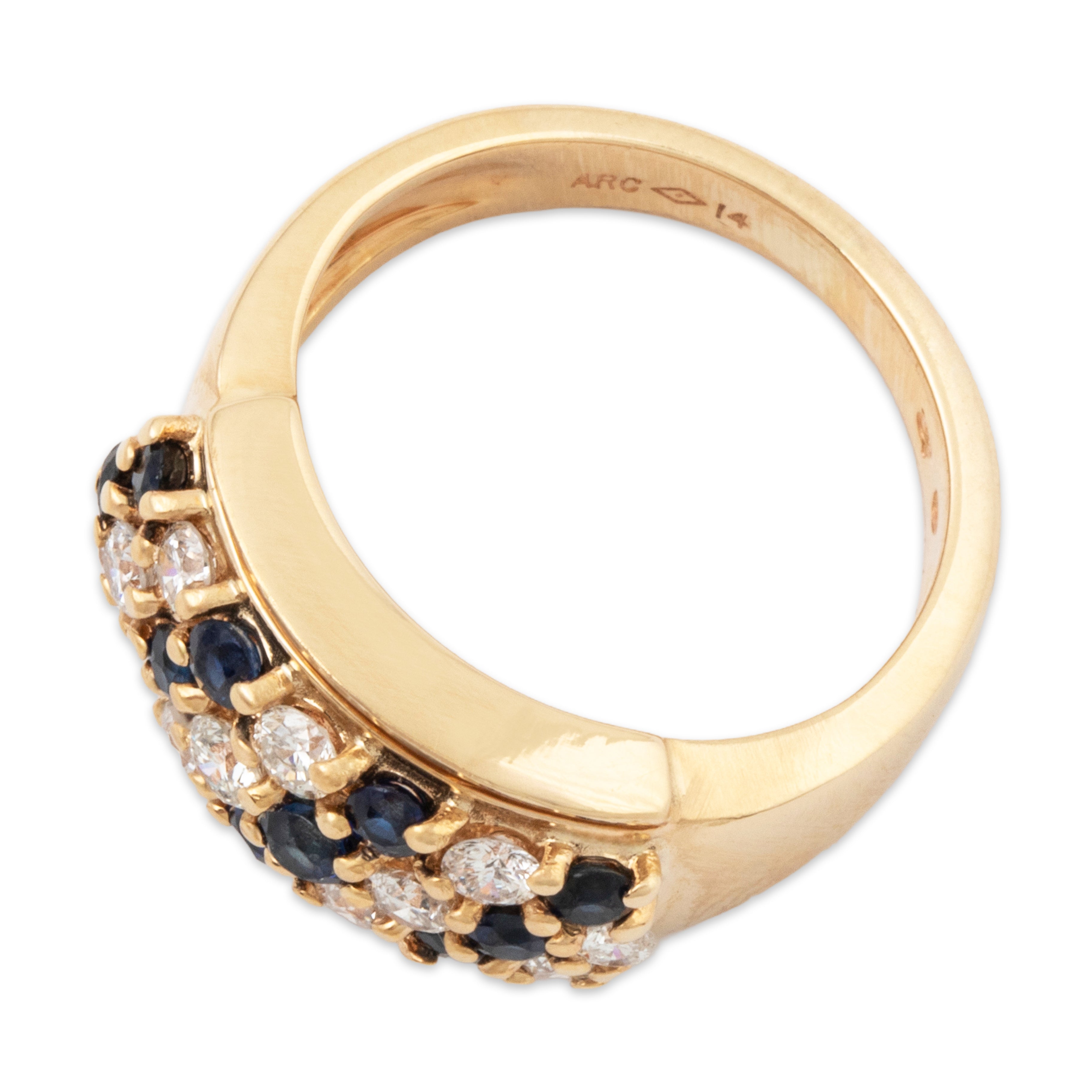 Vintage 14k Yellow Gold Blue Sapphire .484cttw Diamond Sparkling Lines Band Ring、mySite、hinf8tx79