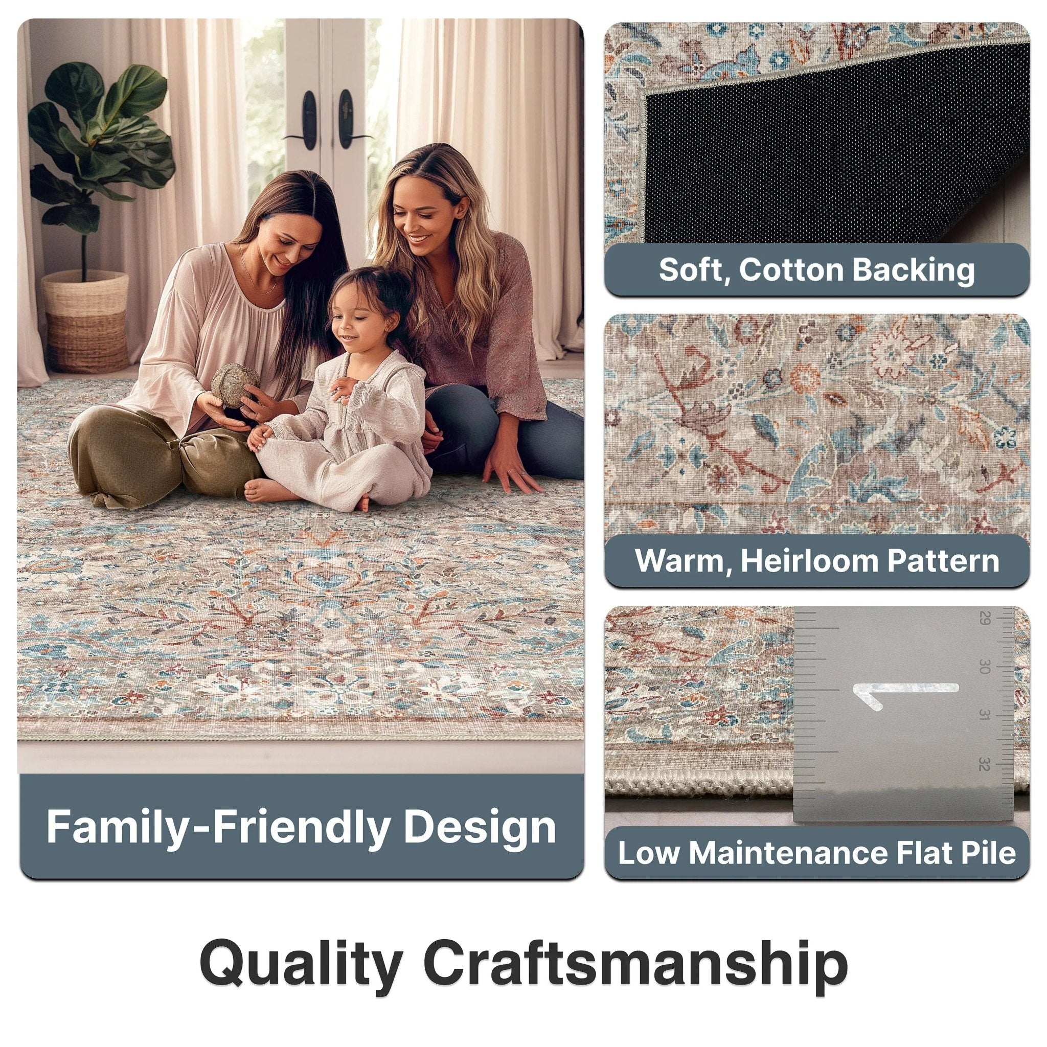 Emilia Vintage Persian Floral Ivory Flat-Weave Rug、mySite、gigharbornorthrealestate