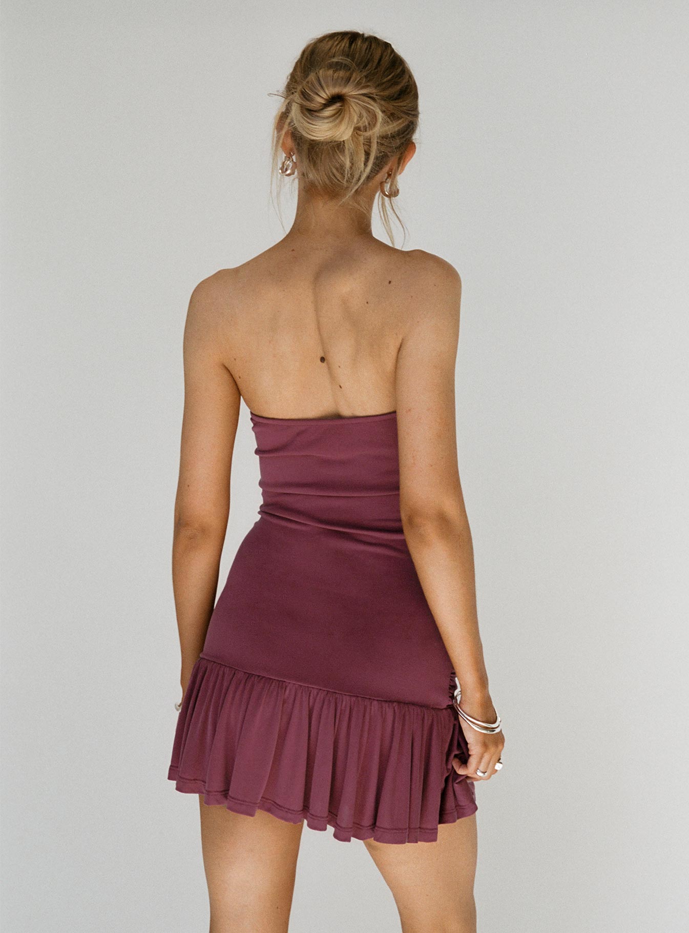 Love Lingers Strapless Mini Dress Burgundy Petite、mySite、solidvoid