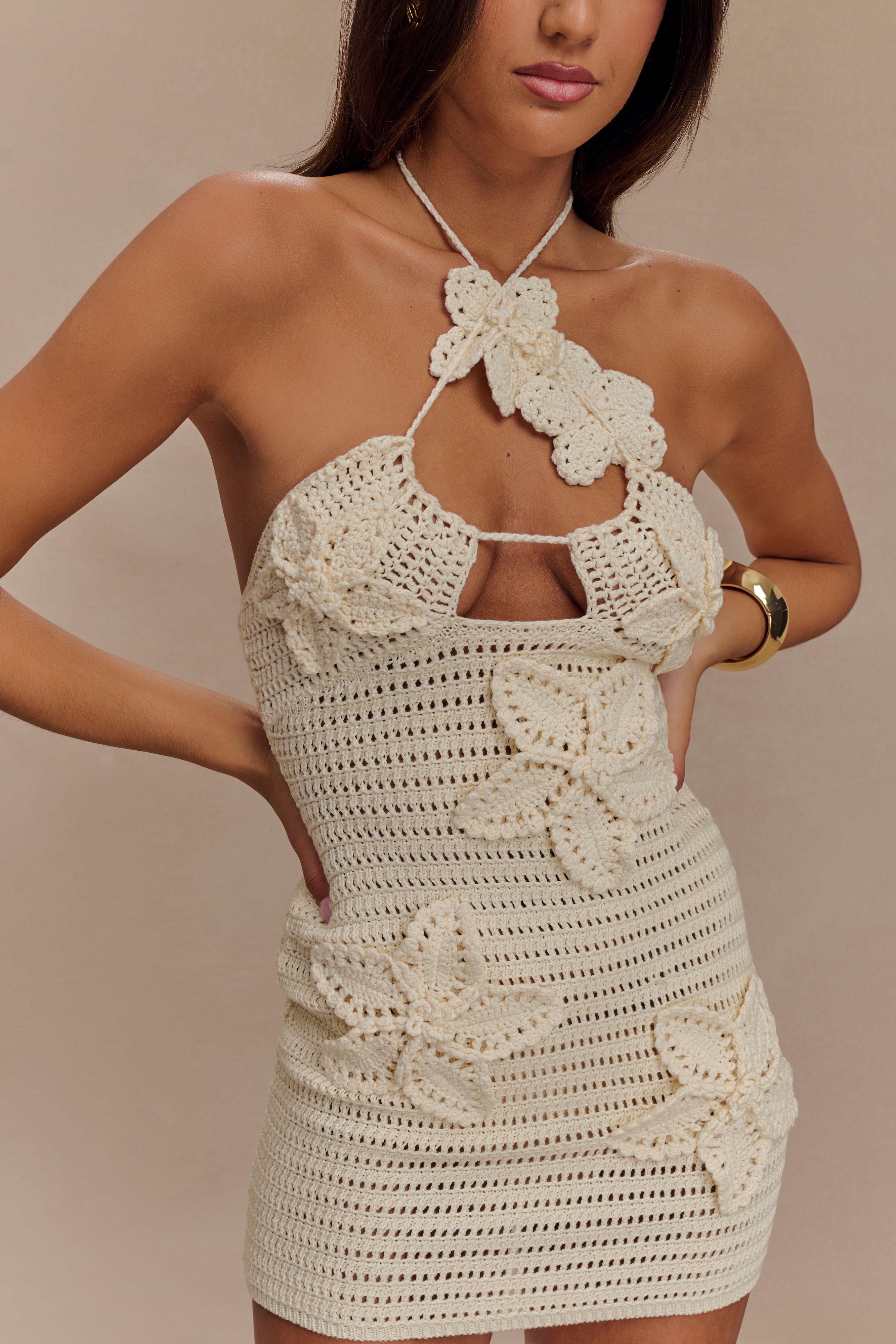 Kyla Floral Crochet Mini Dress - Buttercream、mySite、solidvoid