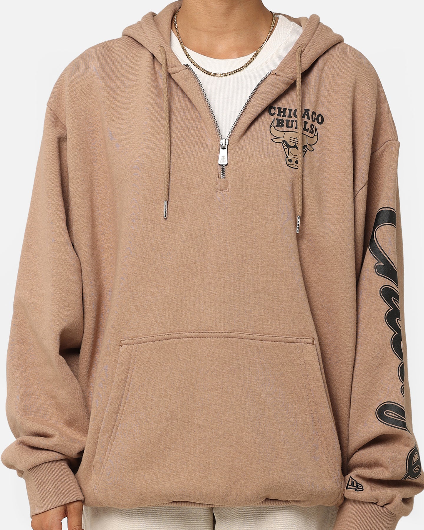 New Era Chicago Bulls Sleeve Script Hoodie Khaki/Black、mySite、zt4zffjzw