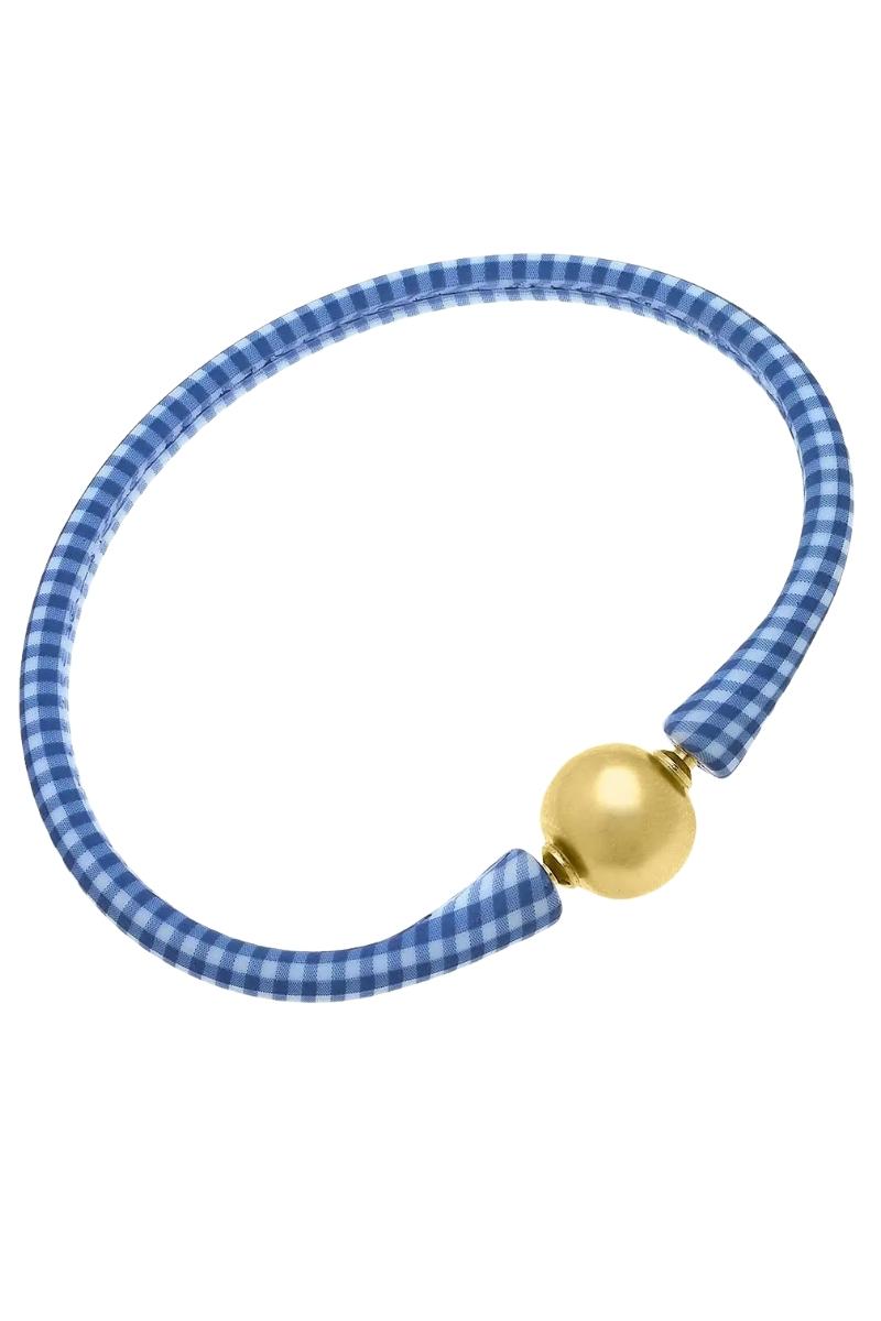 Bali 24K Gold-Plated Bead Silicone Bracelet in Blue Gingham - FINAL SALE、mySite、hinf8tx79