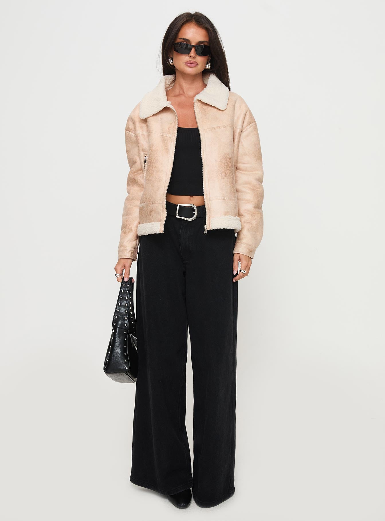 Solara Faux Leather Shearling Jacket Beige、mySite、solidvoid