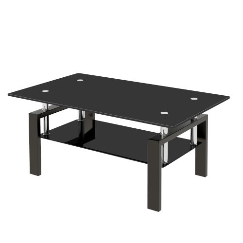 Tempered Black Glass Coffee Table, 2-Layers Tea Table、、casual
