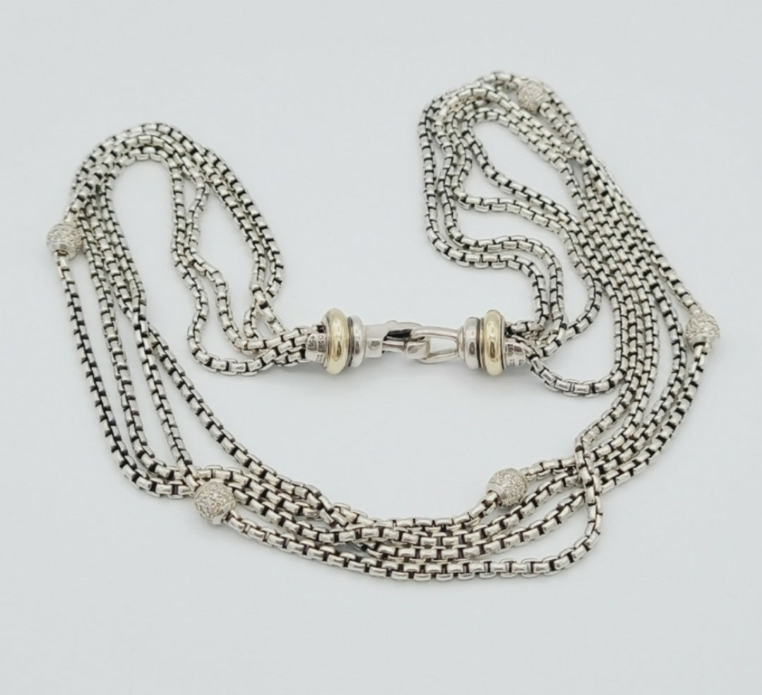 David Yurman Four Row Box Chain Necklace 鈥?Diamonds、mySite、hinf8tx79