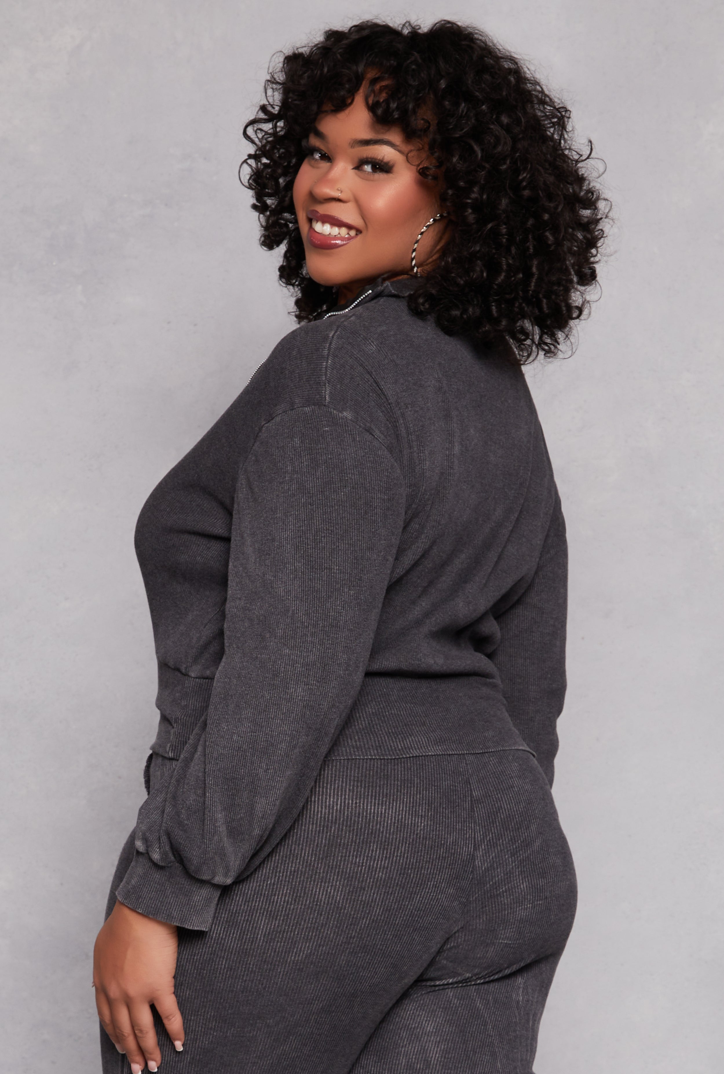 Plus Size Acid Wash Zip Front Top、mySite、camillekostekn