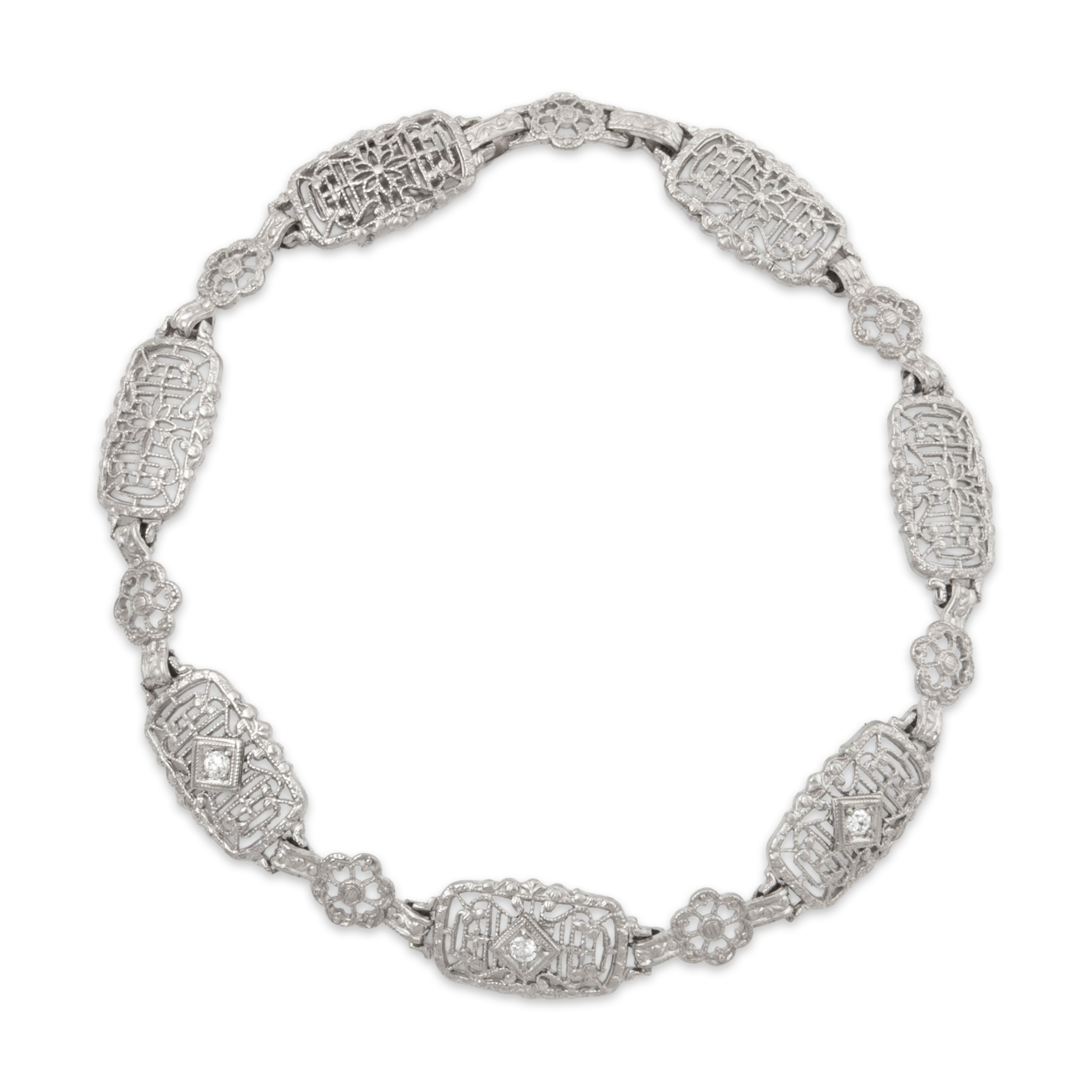 Antique Art Deco 14k White Gold Diamond Incredible Filigree Bracelet 7、mySite、hinf8tx79