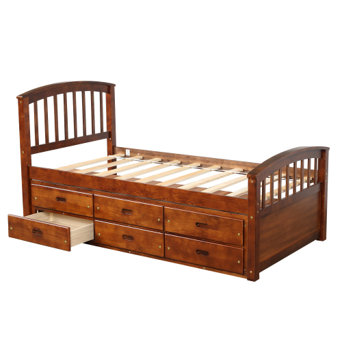 Orisfur. Twin Size Platform Storage Bed Solid Wood Bed with 6 Drawers、、casual