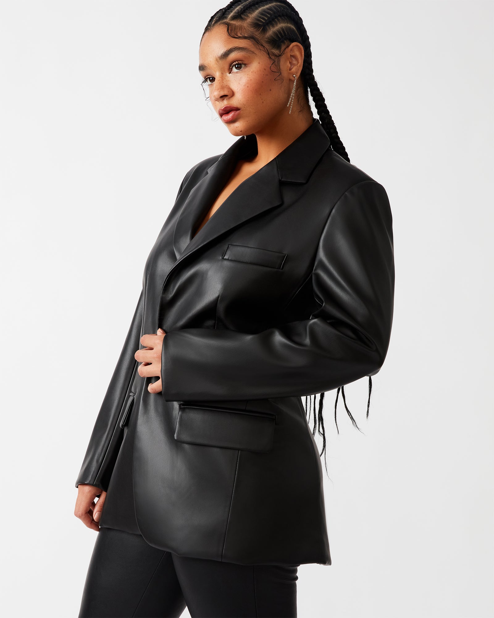 IMAAN FAUX LEATHER BLAZER BLACK、mySite、gtrtttuynbv