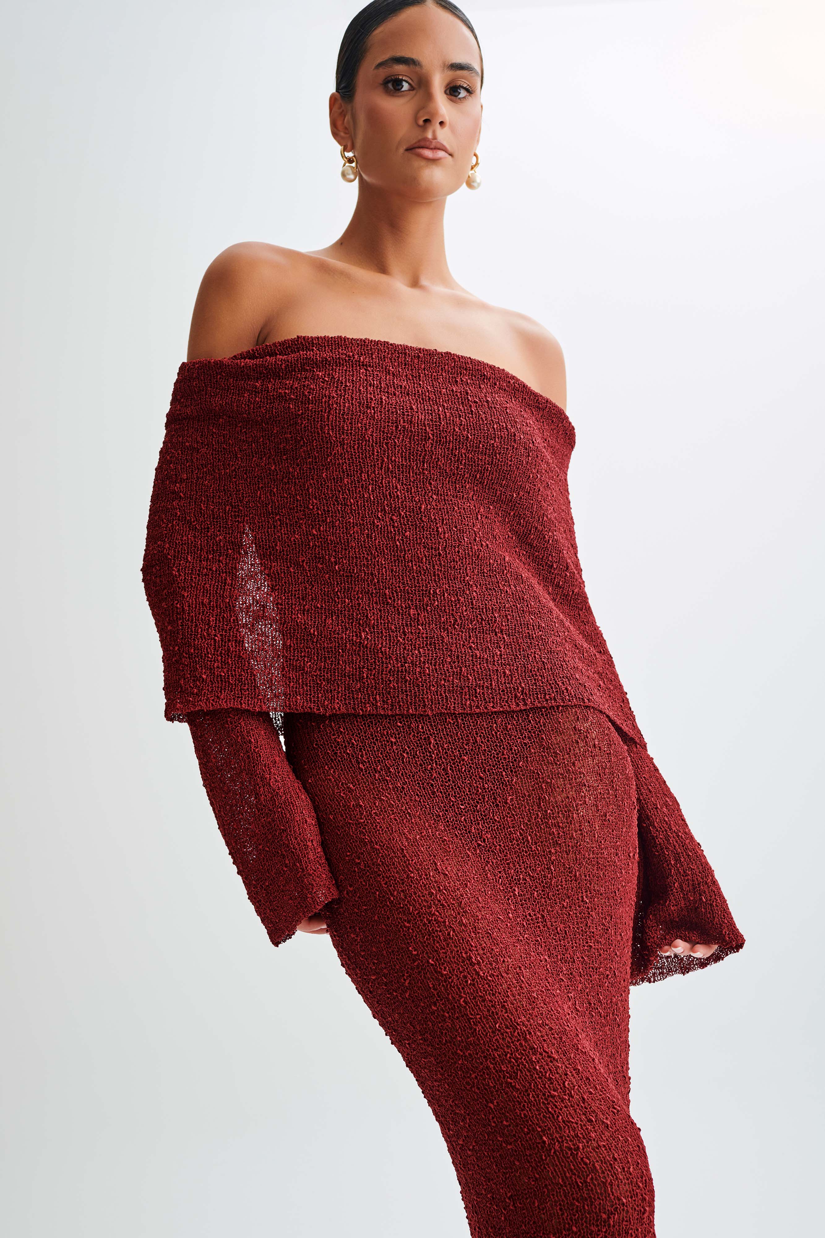 Marisol Off Shoulder Boucle Maxi Dress - Plum、mySite、solidvoid