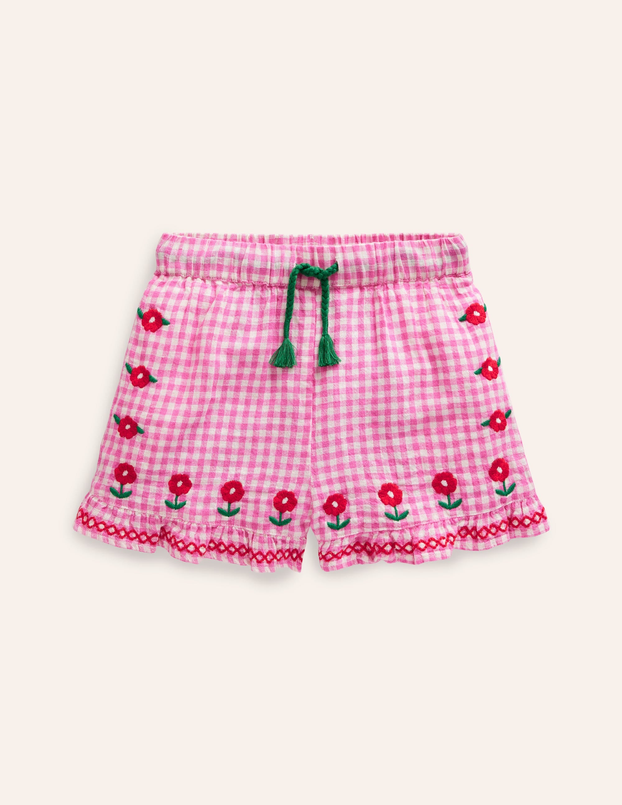  Frill Hem Woven Shorts-Pink/ Ivory Gingham、mySite、ashleygrahame