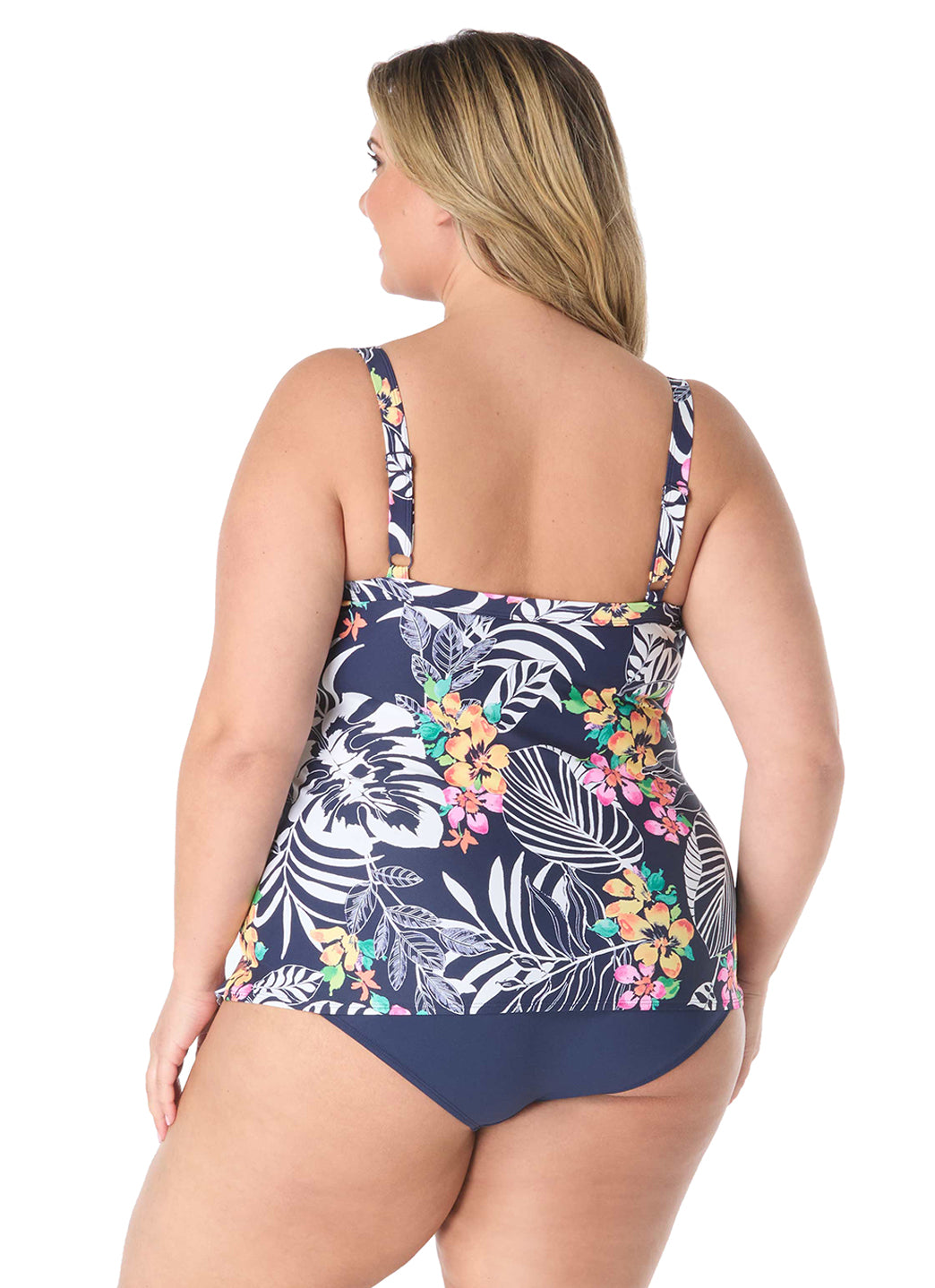 Beach House Women's Plus Size Indigo Jungle Jane Ruffle Tankini Top、mySite、noshort