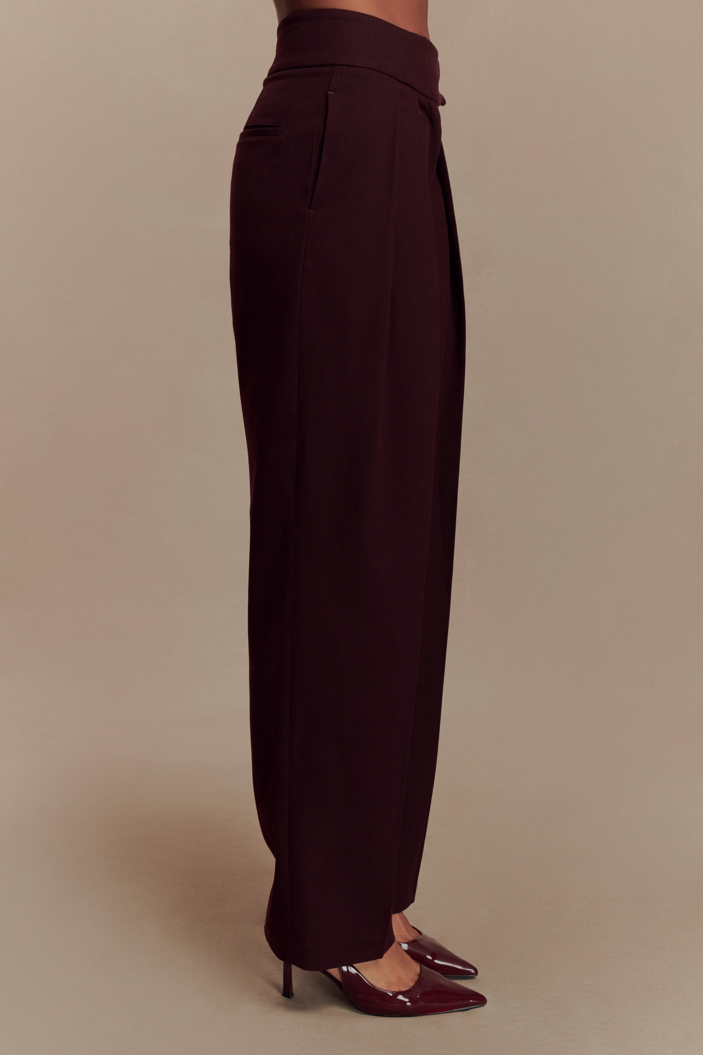 Penelope Pleated High Waisted Pants - Mahogany、mySite、solidvoid