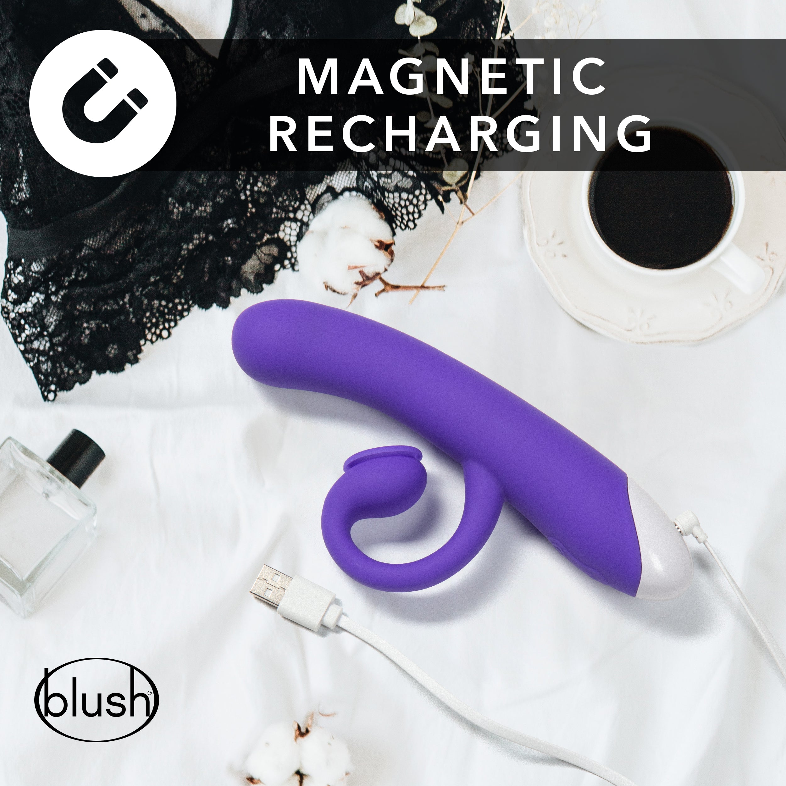 Hop By Blush® | Oh Bunny G-Spot + Clitorial + Suction Stimulation Midnight 7.75-Inch Ultrasilk Silicone Rechargeable Rabbit Vibrator、mySite、bottomscart