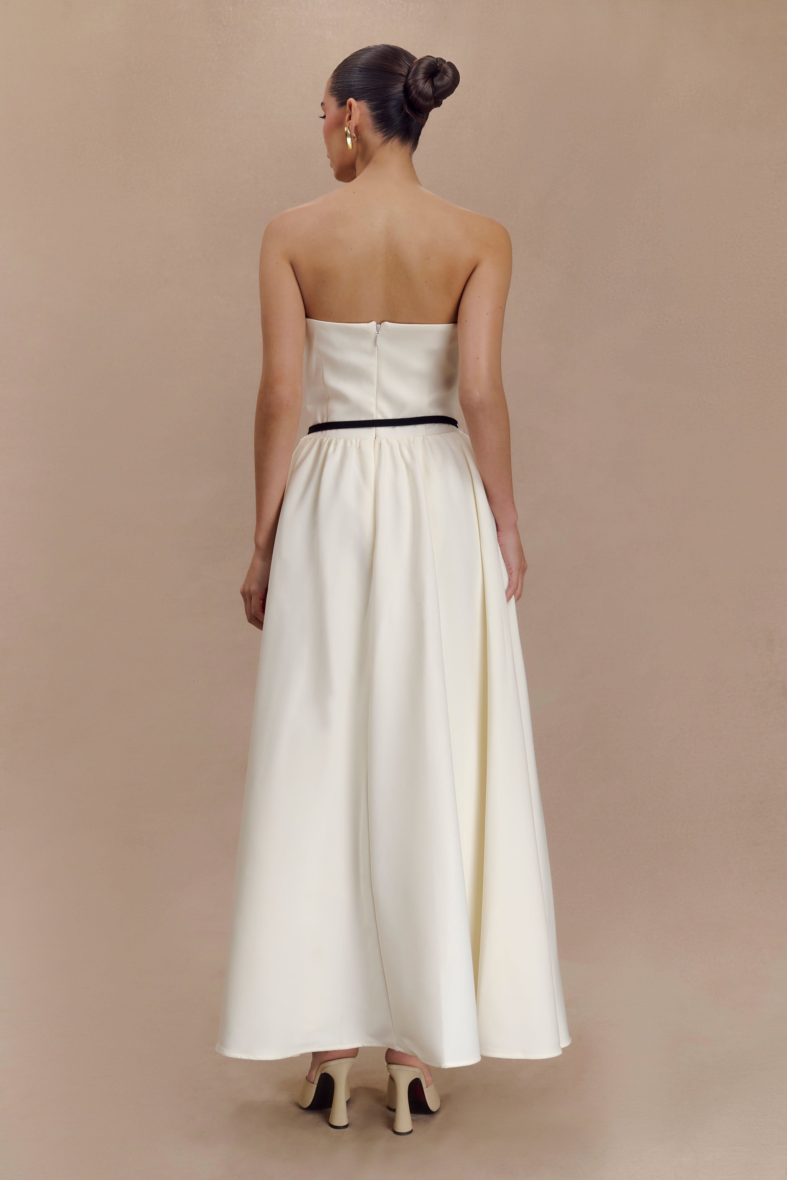 Penny Strapless Contrast Midi Dress - Ivory & Burgundy、mySite、solidvoid