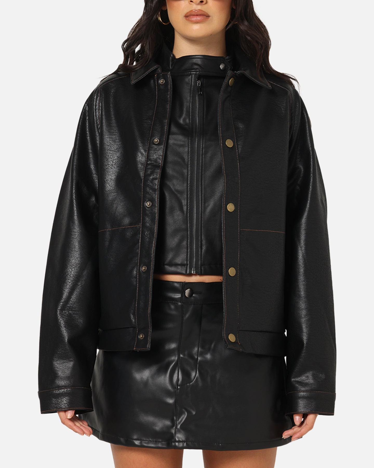 Ed Hardy Women's Vegan Leather Bomber Jacket Black、mySite、zt4zffjzw