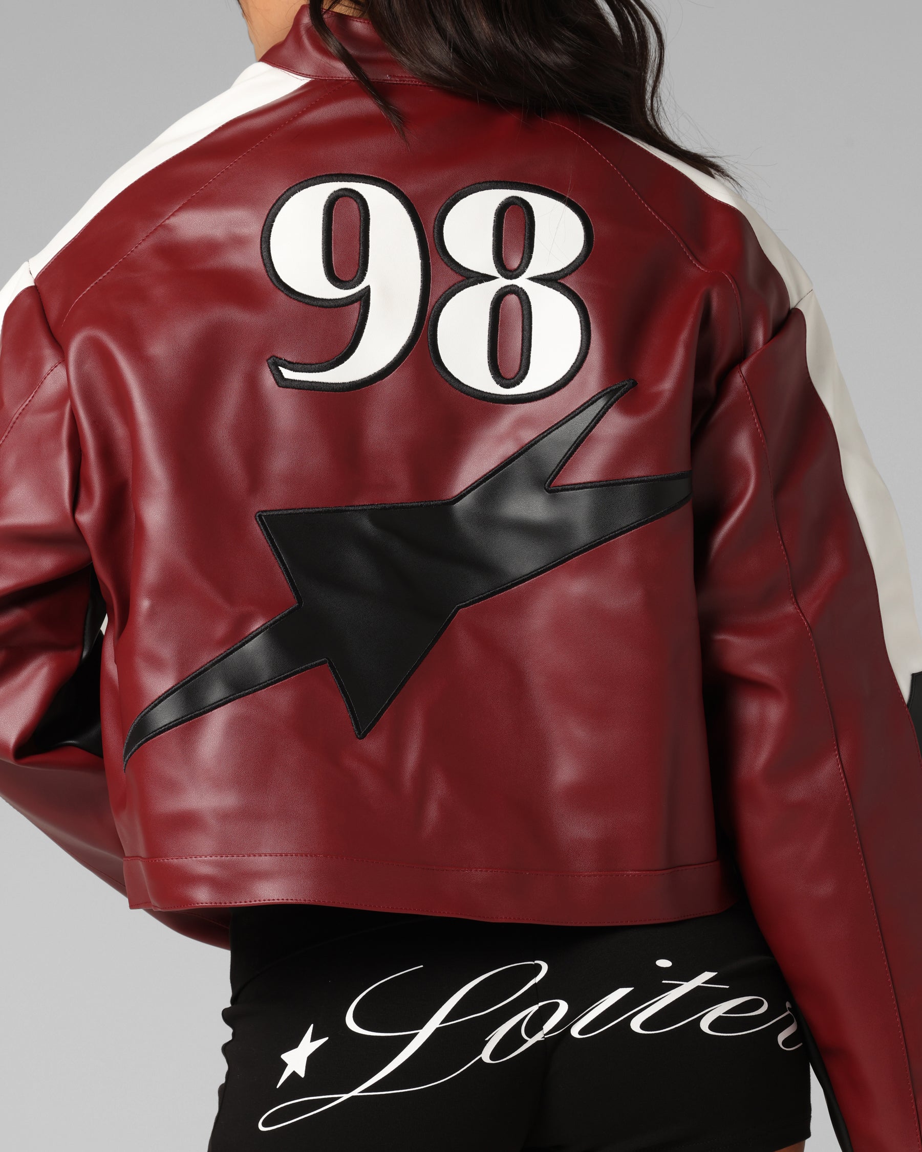 Loiter Women's Engine Cropped Vegan Leather Jacket Red、mySite、zt4zffjzw