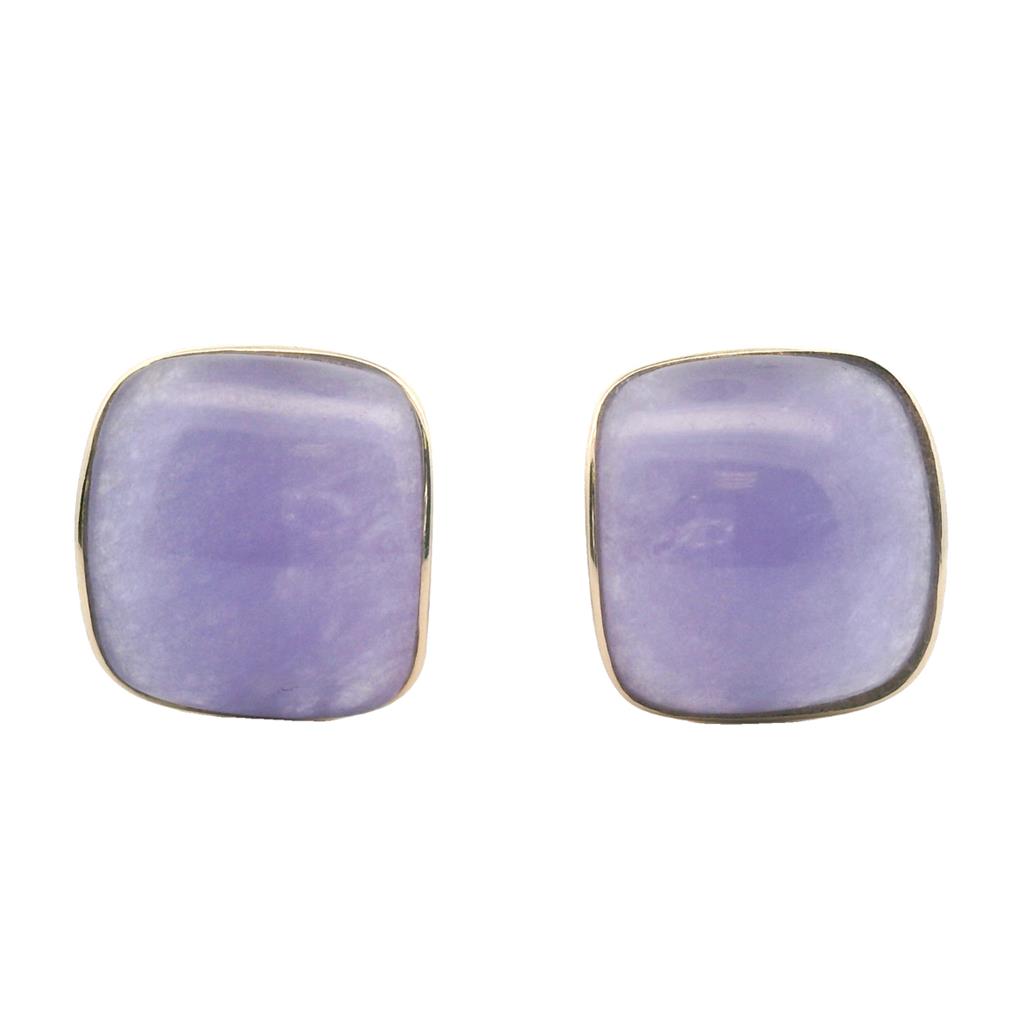  Estate 14K Yellow Gold Dyed Lavender Jadeite Stud Earrings