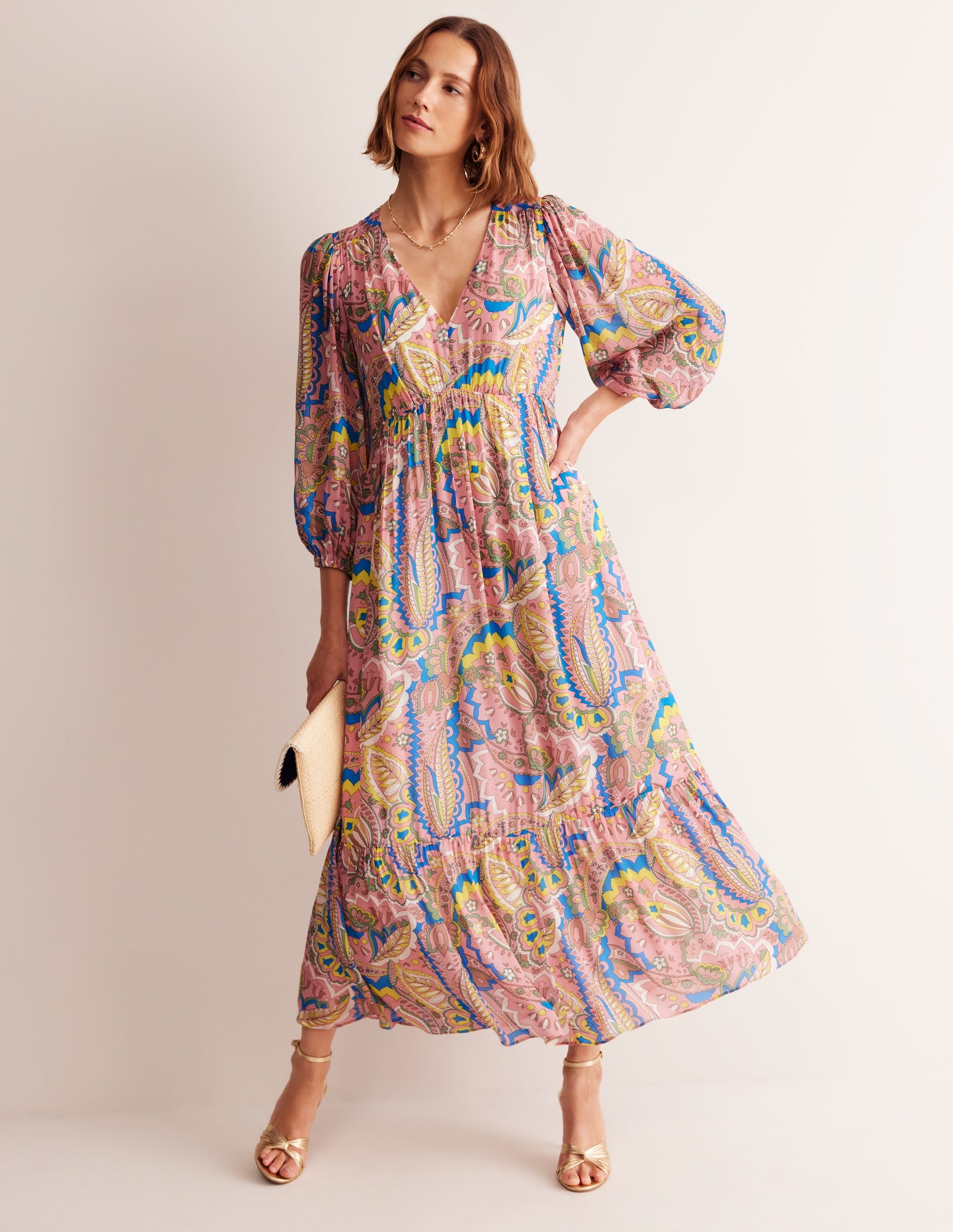  V Neck Puff Maxi Dress-Multi, Foliage Paisley、mySite、ashleygrahame