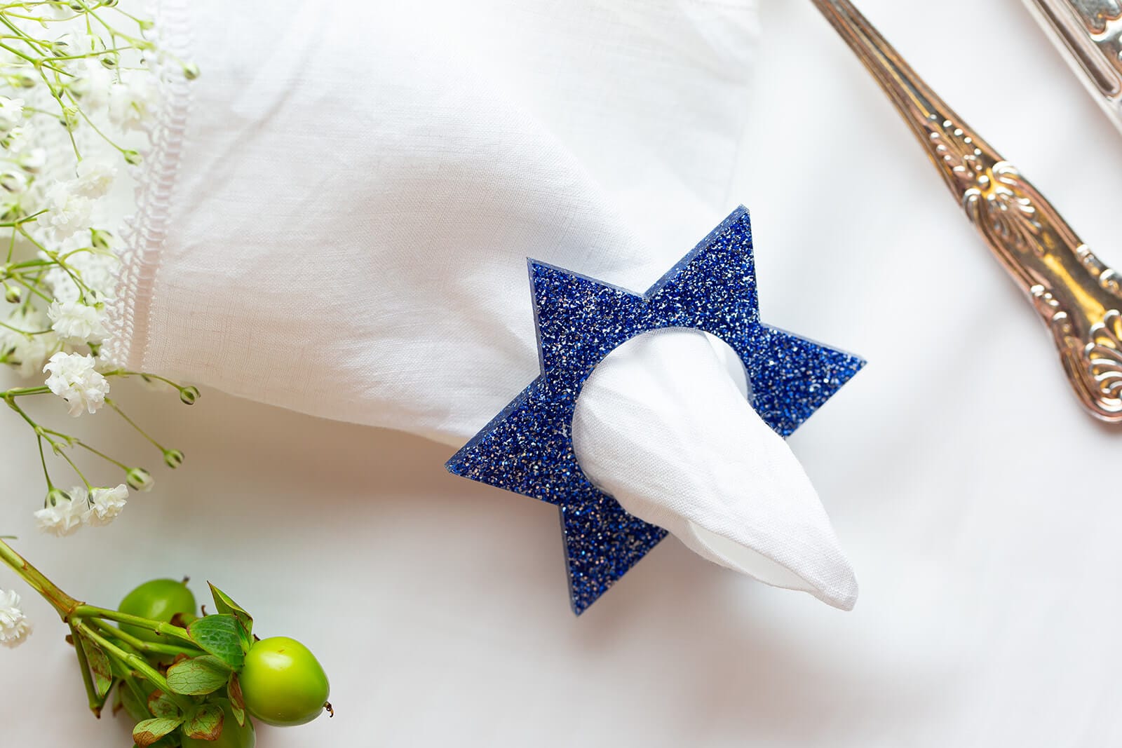 Magen David Napkin Rings - Blue Ice Glitter - Set of 4、mySite、topwebapps