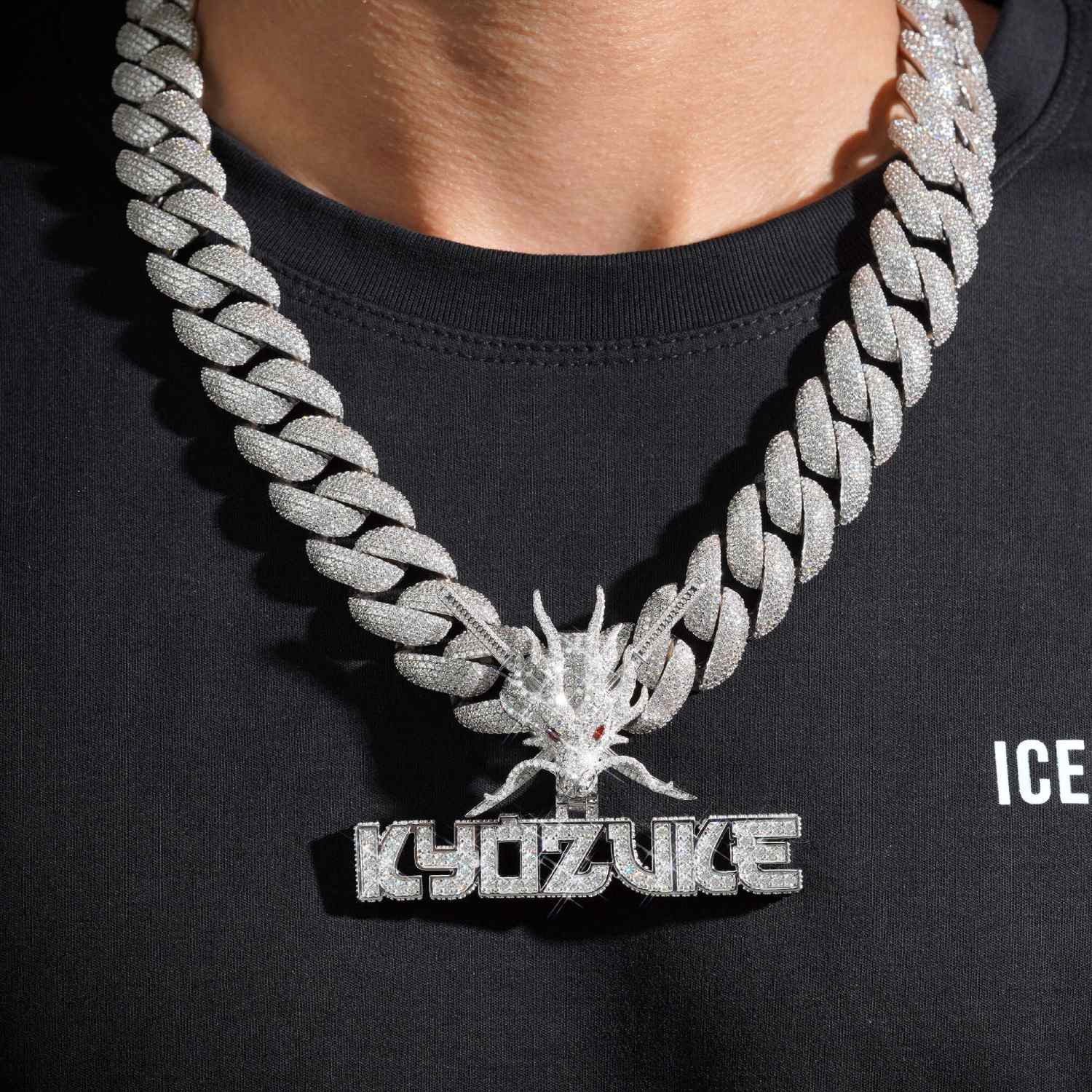 ICED BLADE DRAGON Custom Logo Moissanite Pendant 14K Gold、mySite、hinf8tx79