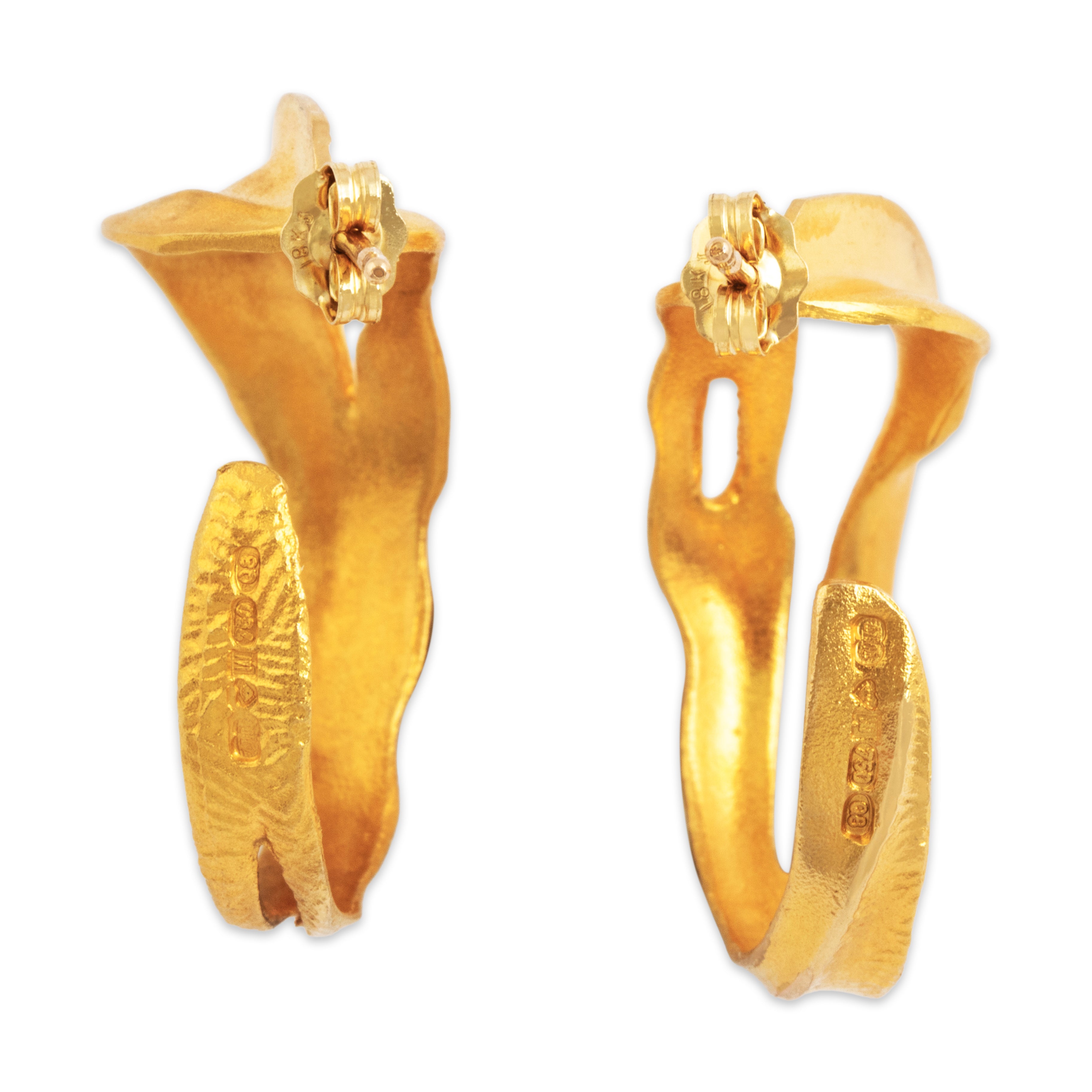 Vintage Finnish Lapponia 18k Yellow Gold Unique Freeform Textured Hoop Earrings、mySite、hinf8tx79