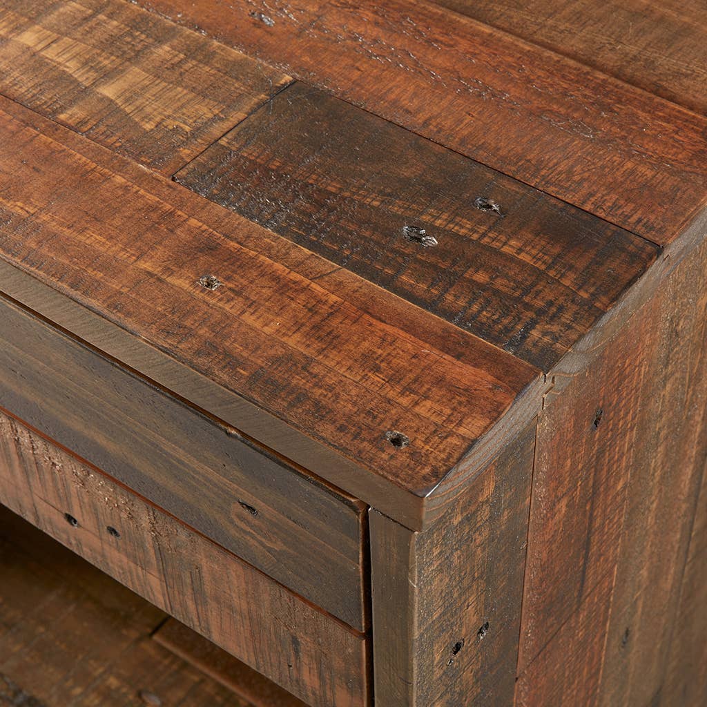 Industrial Rustic Wood Nighstand with Drawer and Storage Solid Wood、mySite、g9winljtr