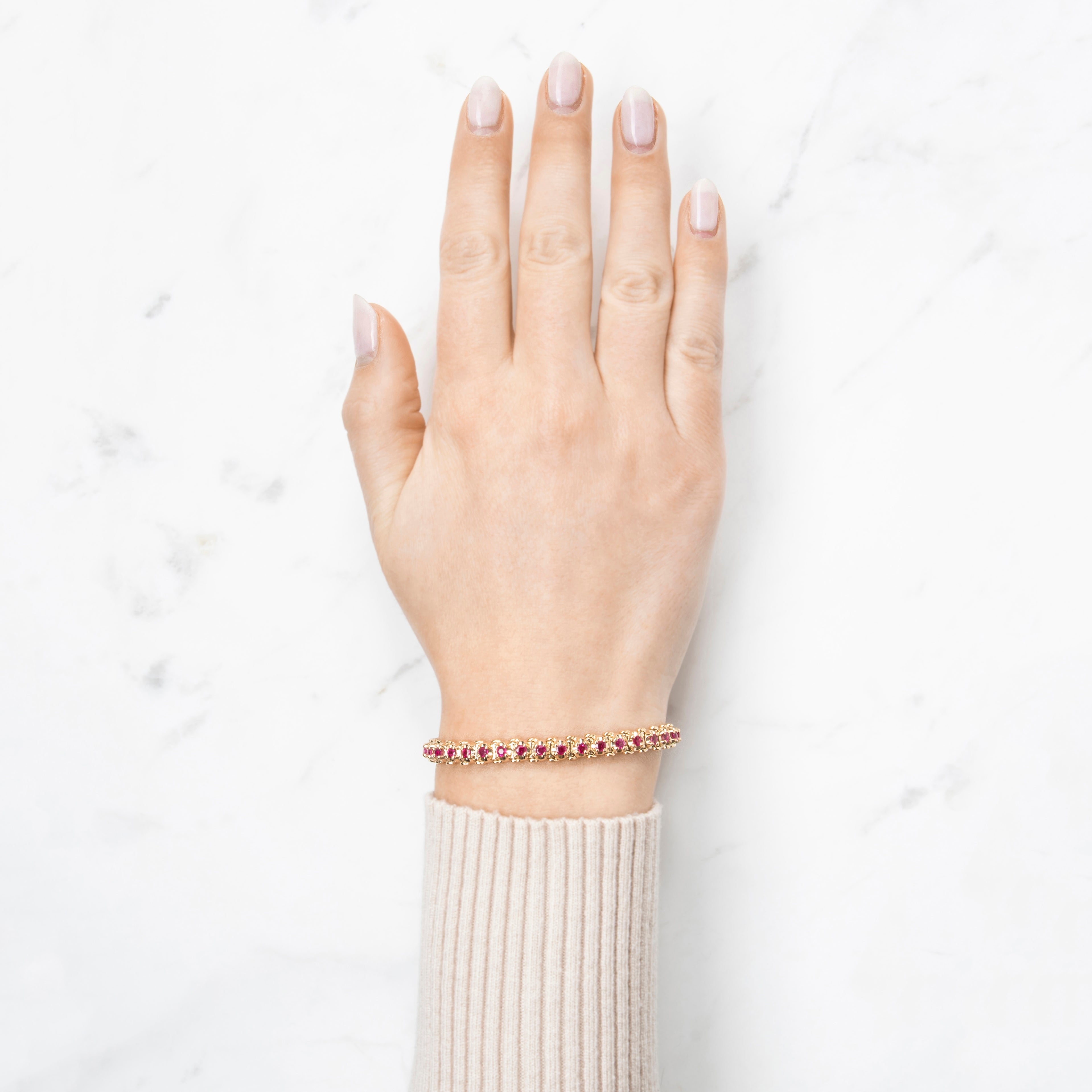 Vintage Heavy 14k Yellow Gold 3.12cttw Ruby Tennis Line Bracelet 6.5、mySite、hinf8tx79