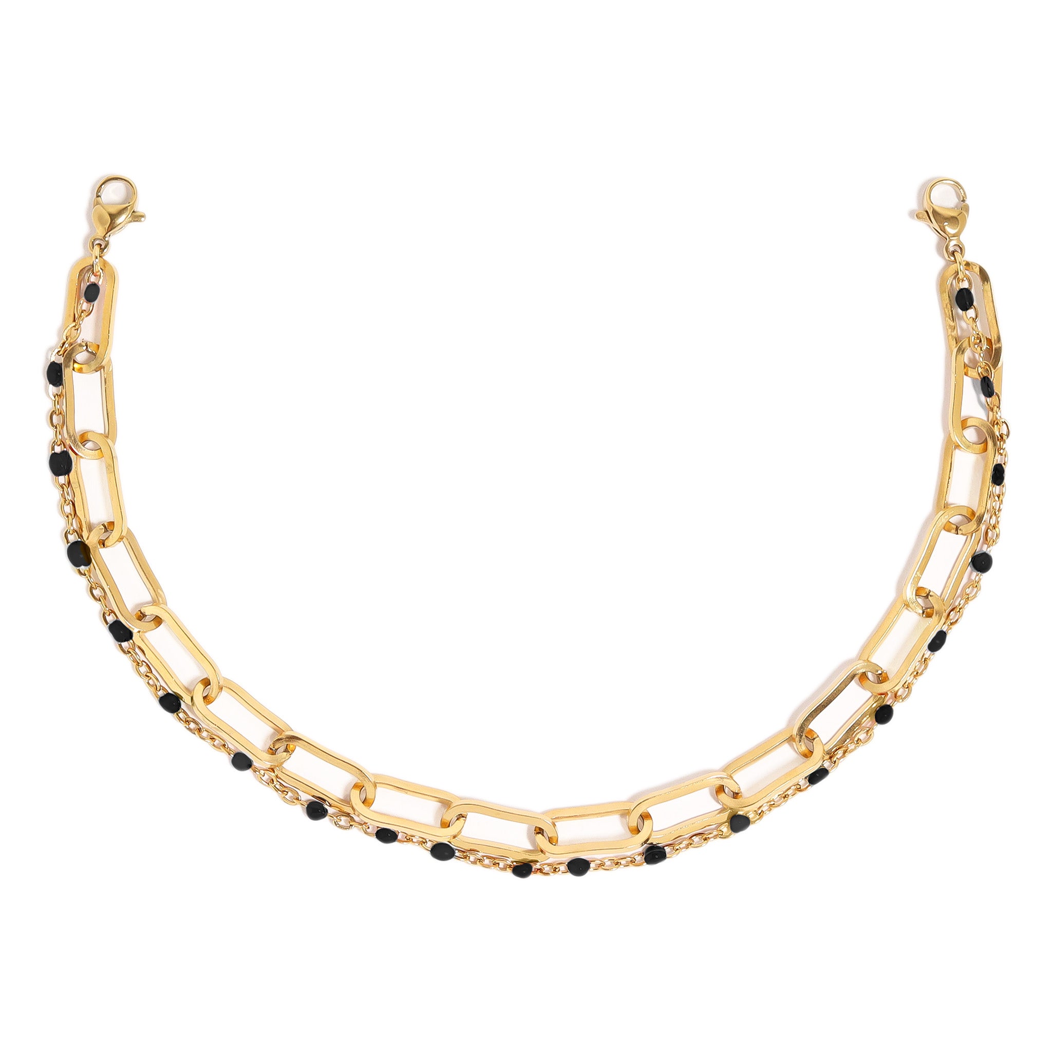 18K Gold PVD Stainless Steel Paperclip & Satellite Layered Trucker Hat Chain / CHN0032、mySite、dreamappss