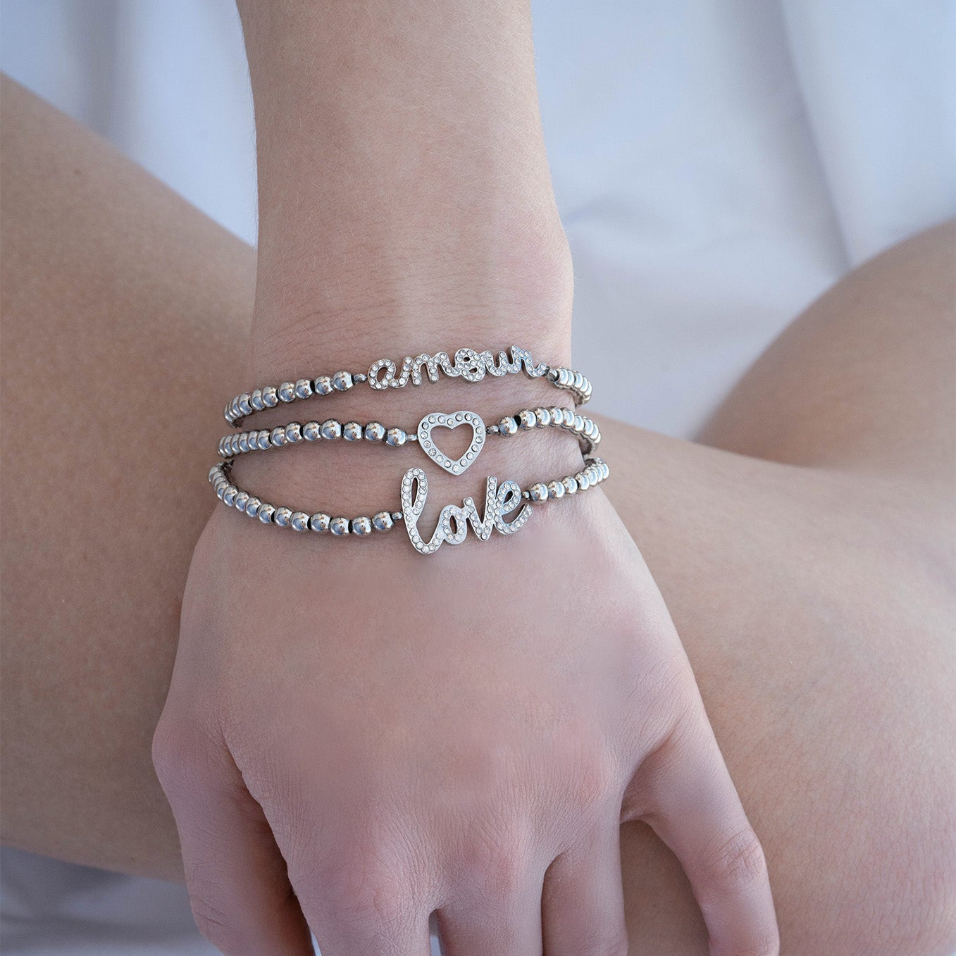 18K Gold PVD Stainless Steel Stone Amour Metal Beaded Stretch Bracelet / BRJ1015、mySite、dreamappss