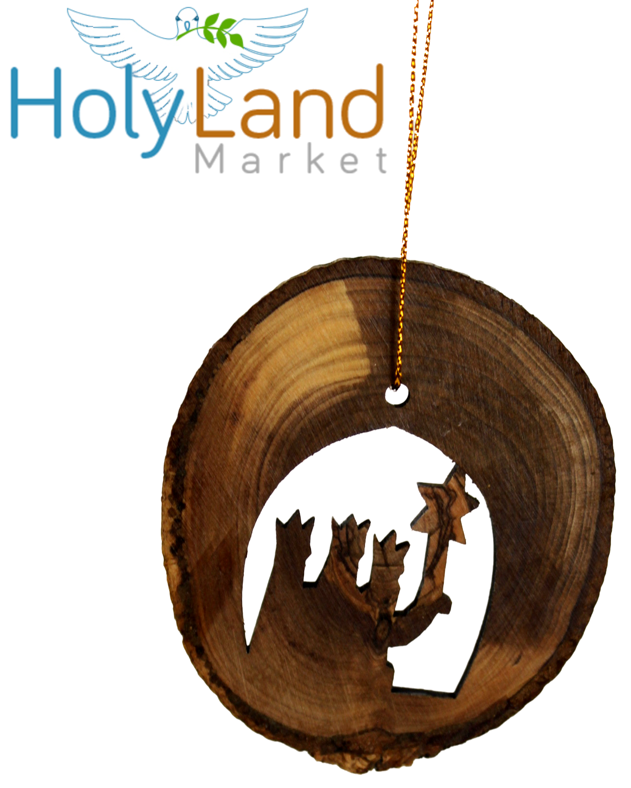  Holy Land Market Complete 7-Piece Olive Wood Bark Ornament Set - Inspirational Natural Wooden Christmas Decorations, Hand Carved in Bethlehem - Unique Christmas Ornaments & Decor Nativity Story Set、mySite、elrpsem3k