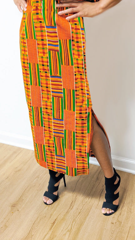 Ofi Kente Afircan Print Cotton Midi Skirt-DP3227WTSK、mySite、solidvoid