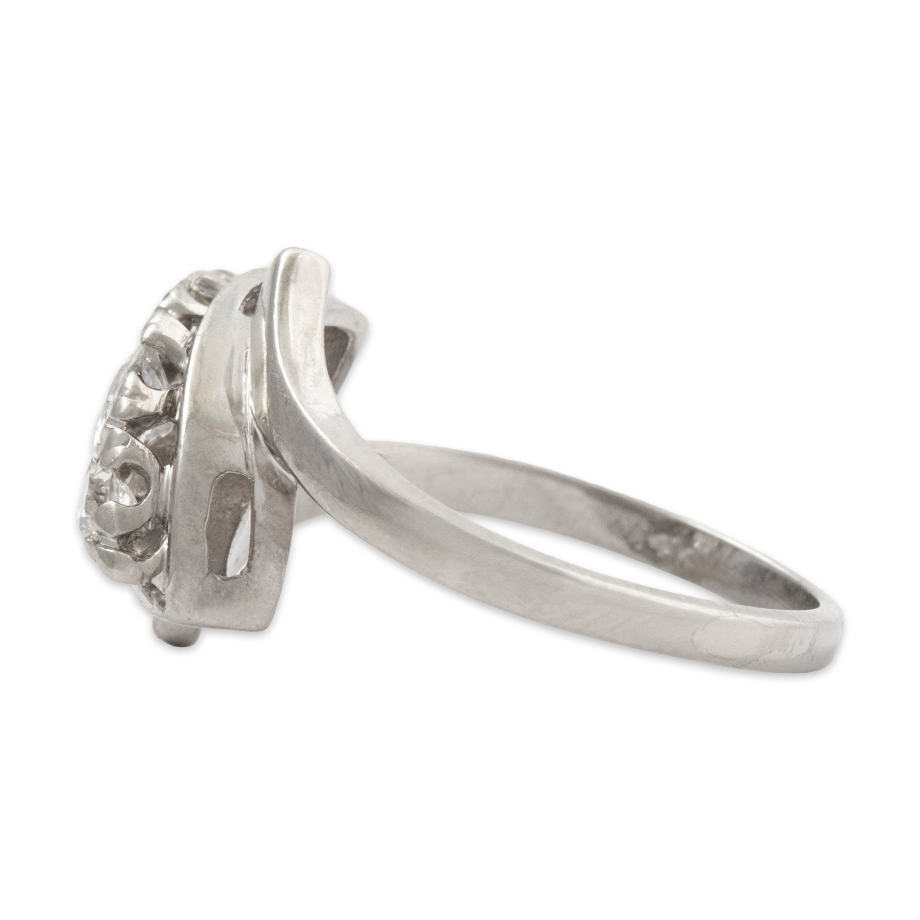 Vintage 14k White Gold 0.438cttw Old Mine Diamond Bypass Navette Trio Ring 6.25、mySite、hinf8tx79